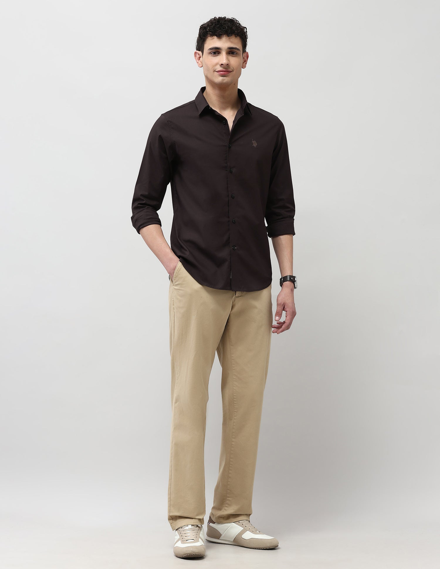 Solid Regular Fit Shirt Choco - U.S. Polo Assn. India | Large
