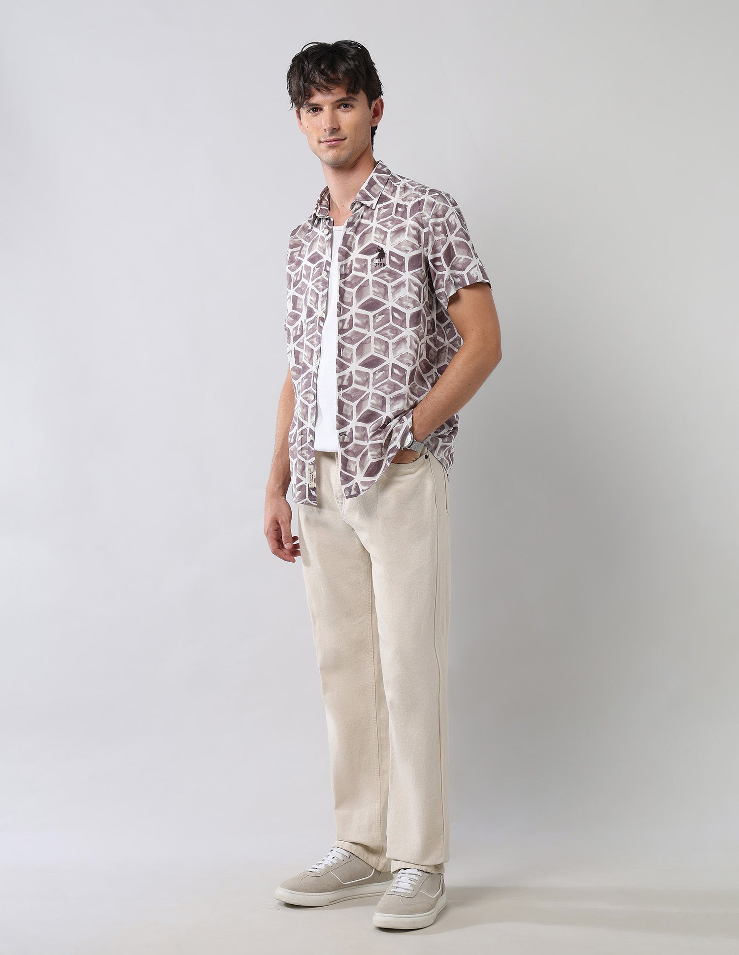 Geometric Printed Regular Fit Shirt Brown - U.S. POLO ASSN. | Large