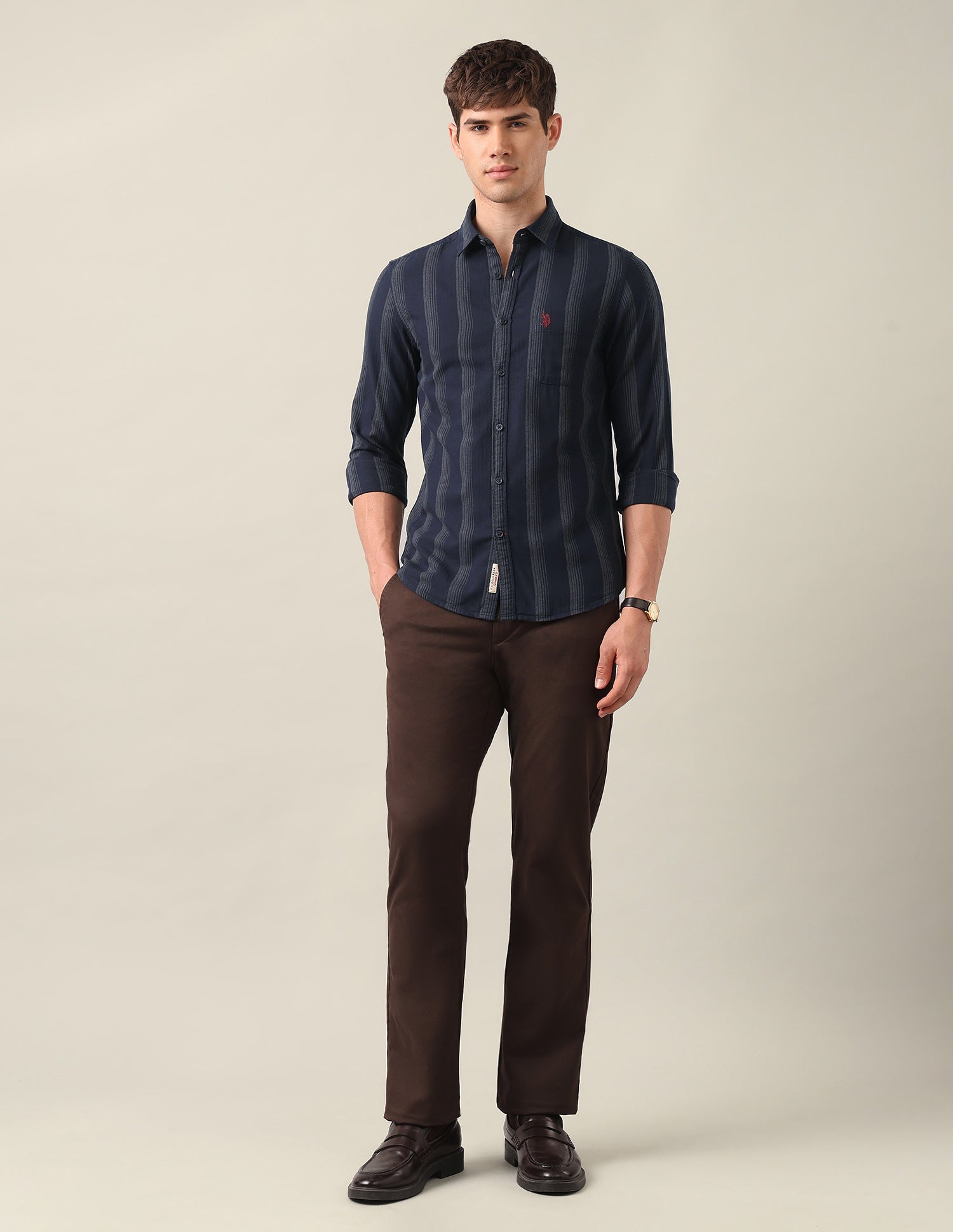 Vertical Striped Twill Shirt Navy - U.S. Polo Assn. India | Large