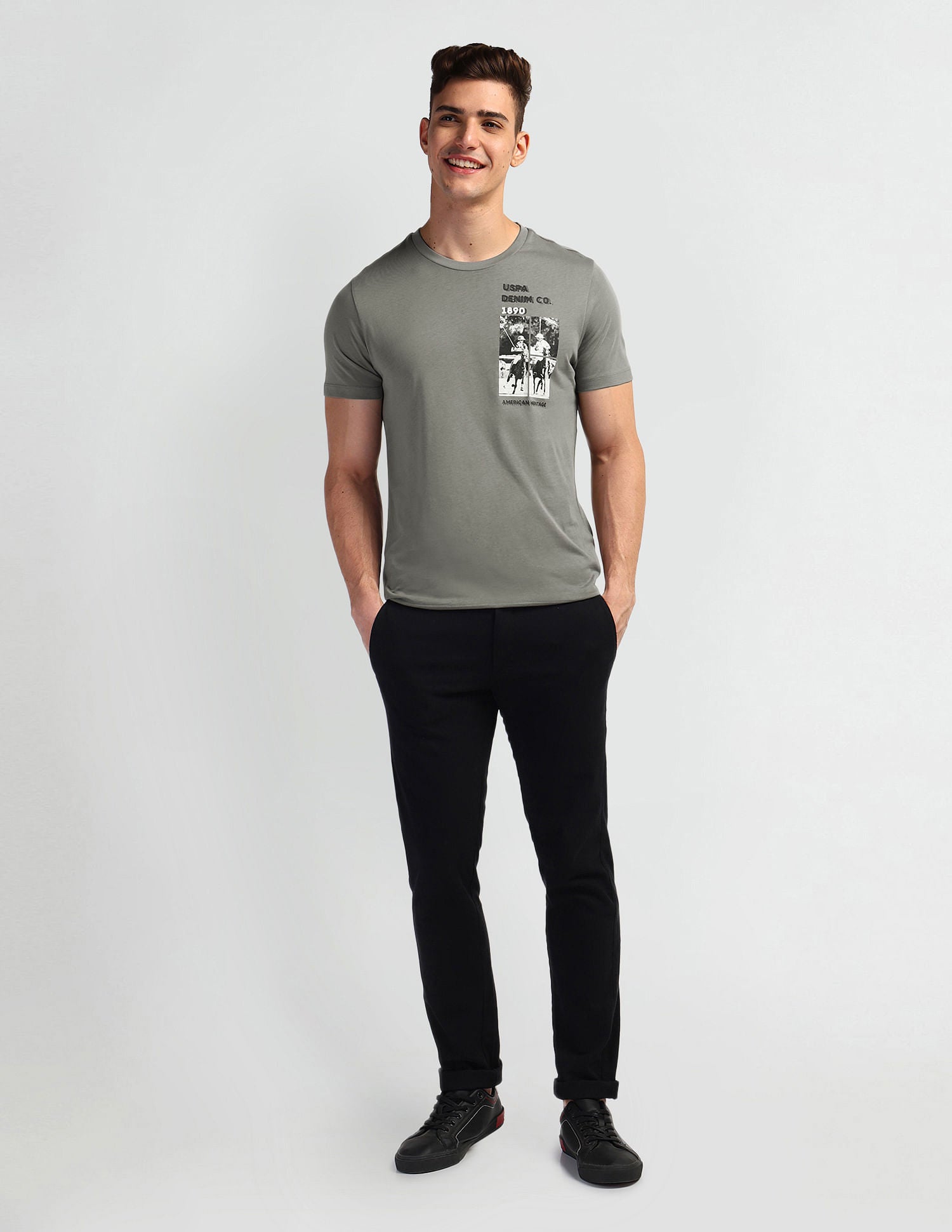 Brand Print Muscle Fit T-Shirt Grey - U.S. Polo Assn. India | Large