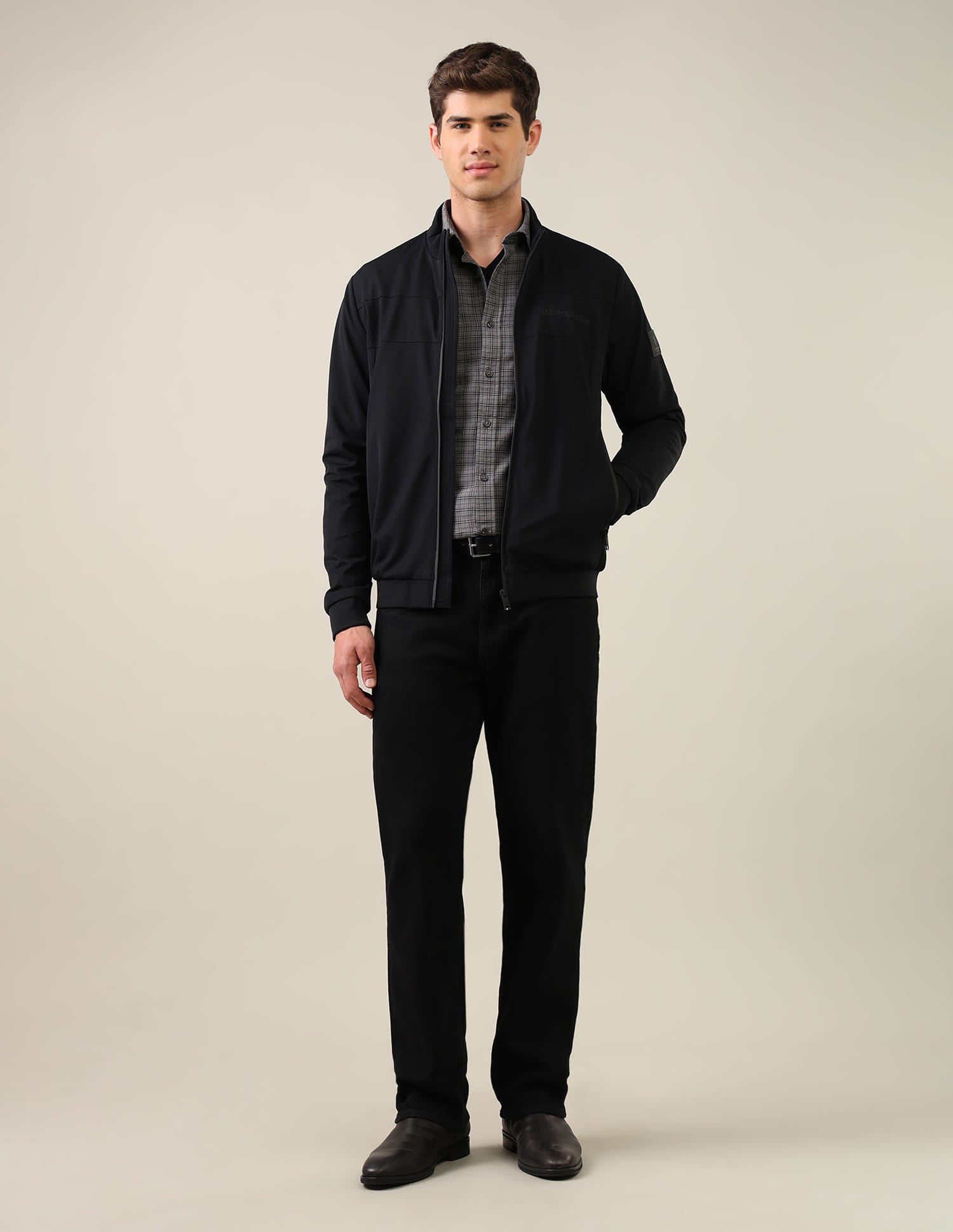 Solid Regular Fit Jacket Black - U.S. Polo Assn. India | Large
