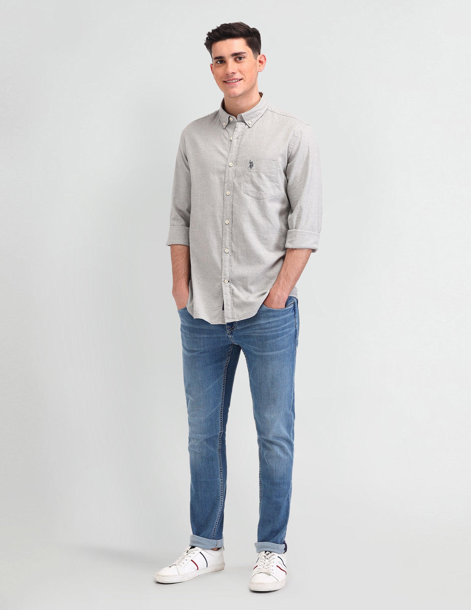 Textured Slim Fit Shirt Grey - U.S. Polo Assn. India | Large
