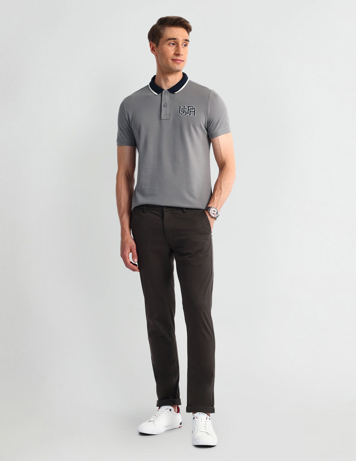 Muscle Fit Solid Polo Shirt Grey - U.S. Polo Assn. India | Large