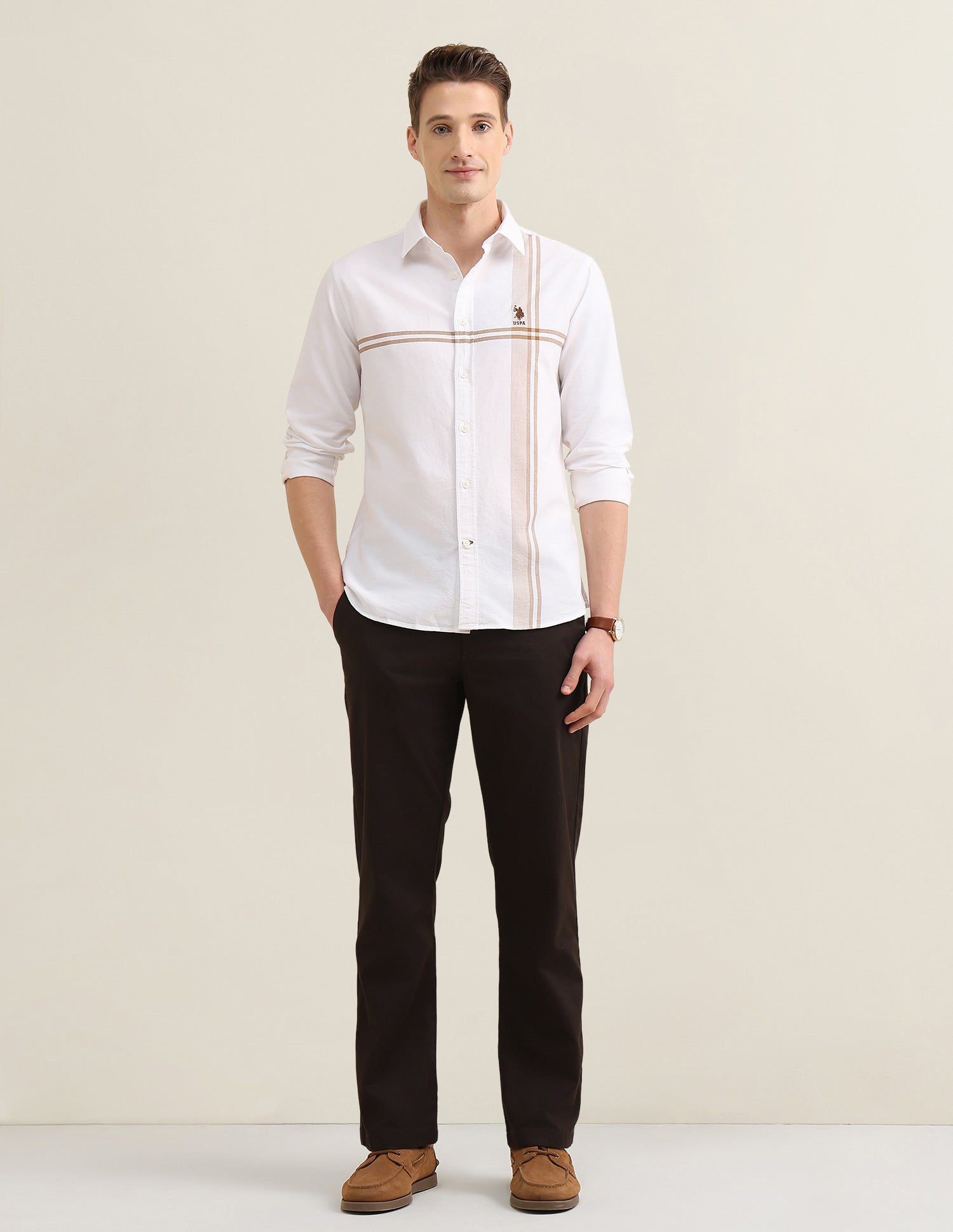 Vertical Striped Sotogrande Shirt Khaki - U.S. Polo Assn. India | Large