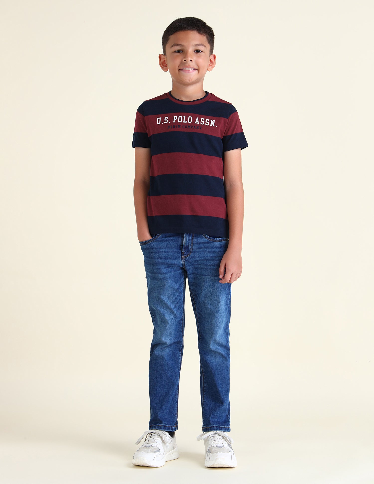 Boys Horizontal Striped Regular Fit T-Shirt Maroon - U.S. POLO ASSN. | Large