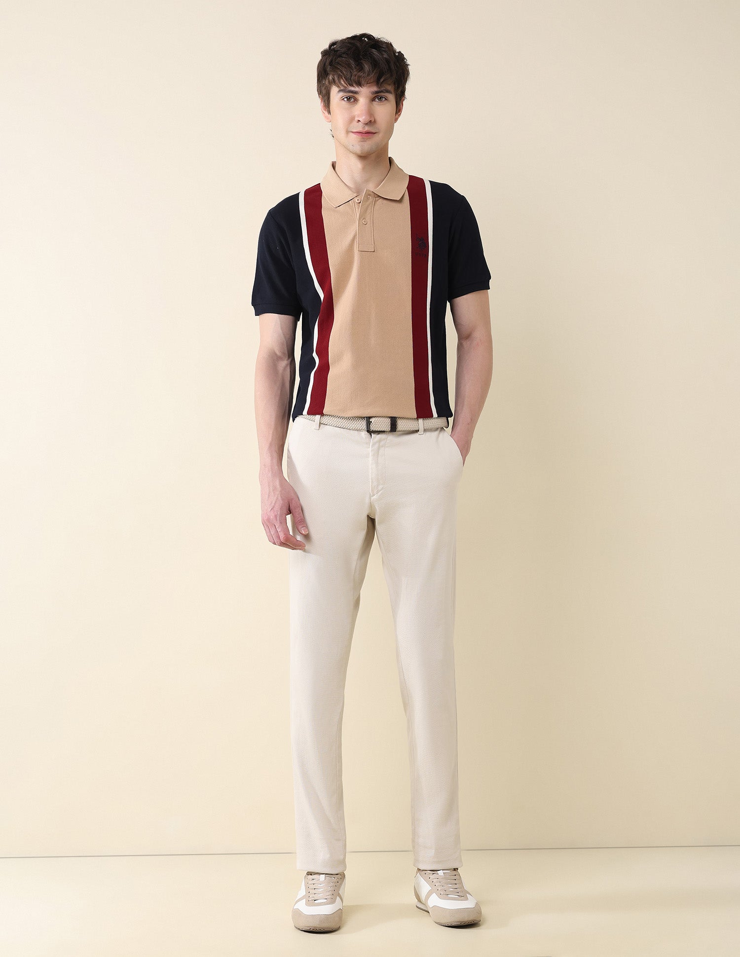 Colourblocked Pure Cotton Gold Cup Polo Shirt Navy - U.S. Polo Assn. India | Large
