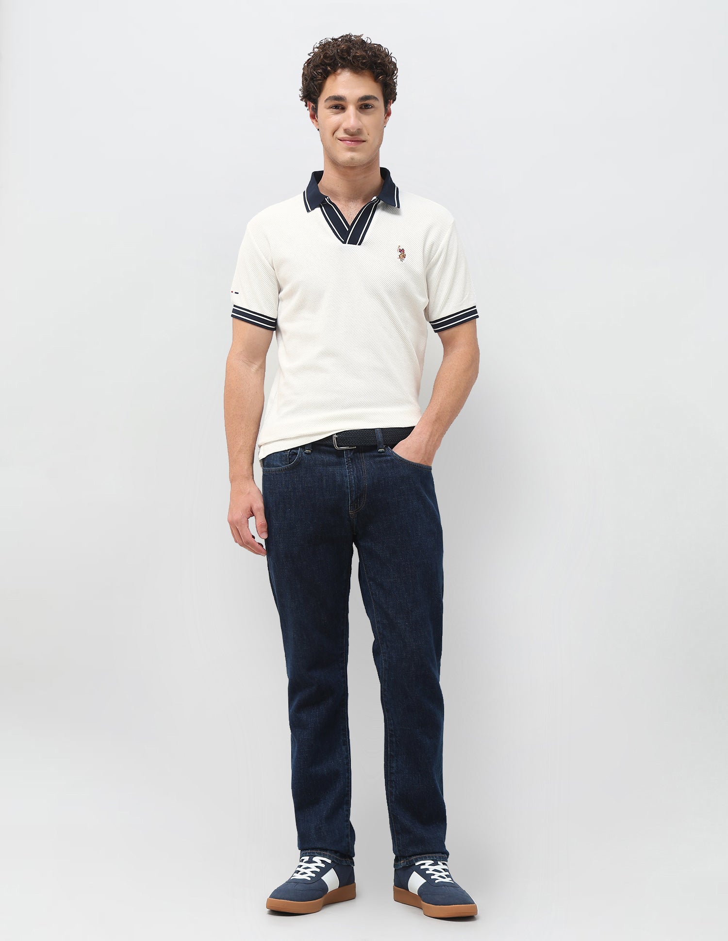 Textured Slim Fit Polo Shirt Ivory - U.S. Polo Assn. India | Large