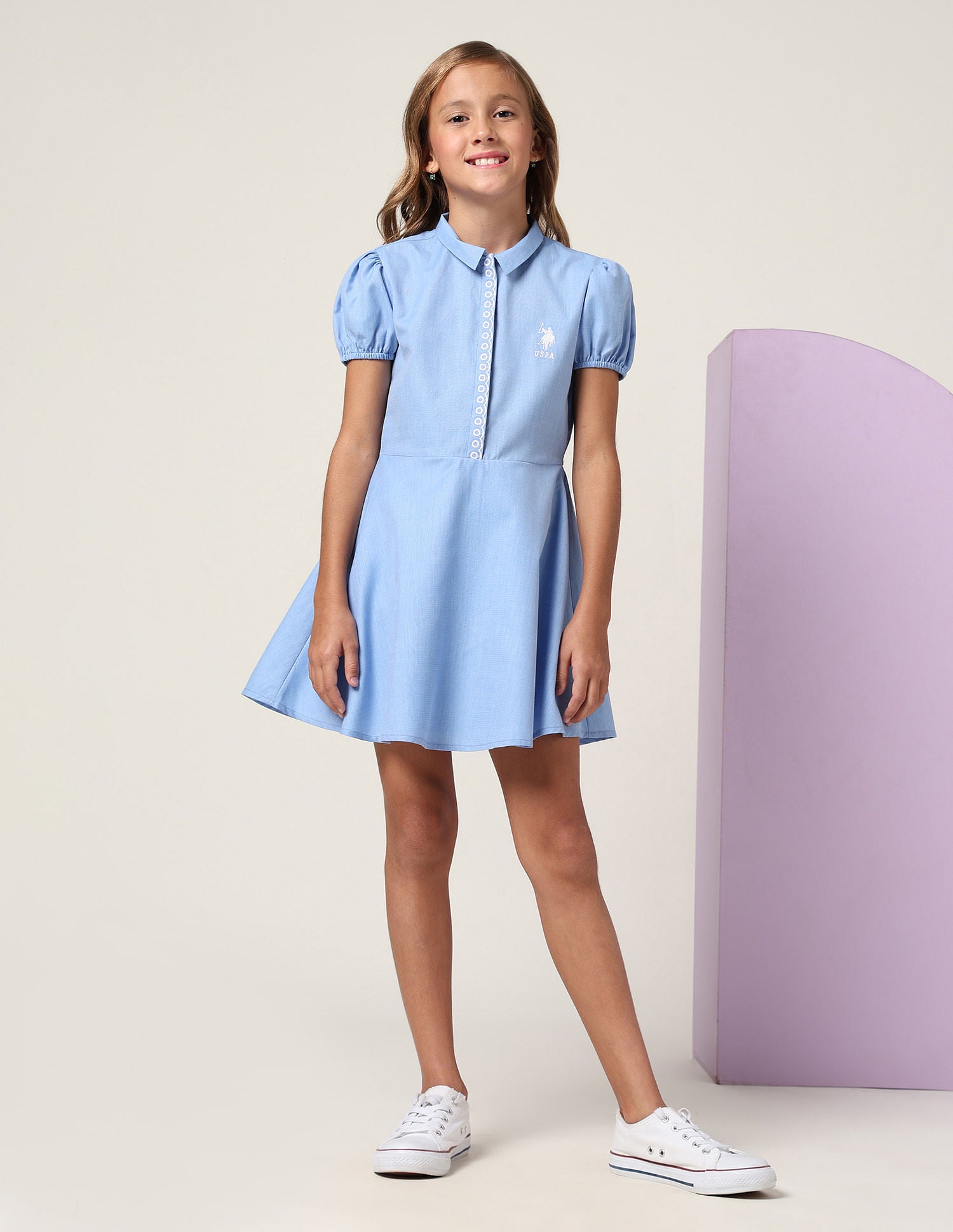 Girls Embroidered Fit & Flare Dress Light Blue - U.S. POLO ASSN. | Large