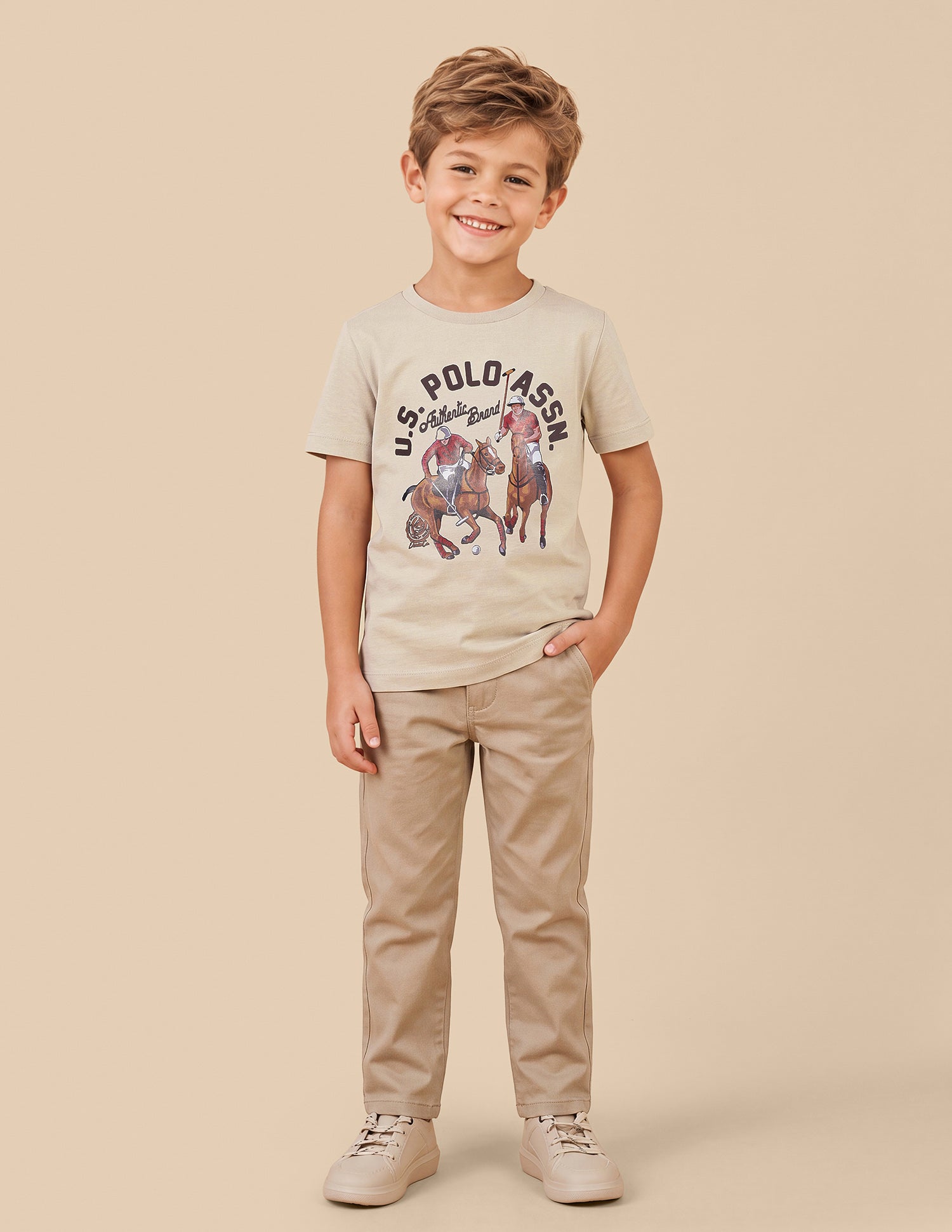 Graphic Brand Printed Regular Fit T-Shirt Beige - U.S. Polo Assn. India | Large