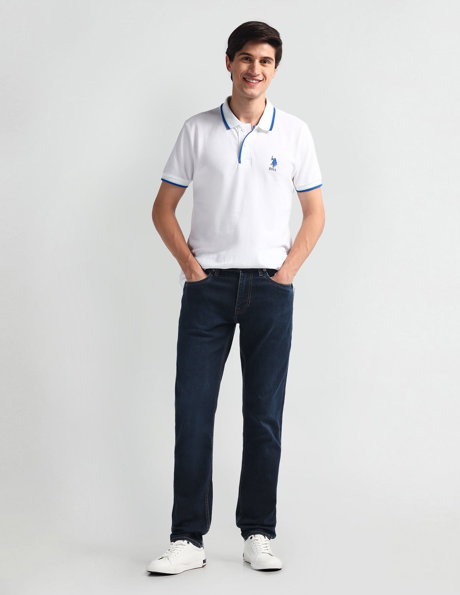 Brandon Slim Tapered Fit Blue Jeans Dark Blue - U.S. Polo Assn. India | Large