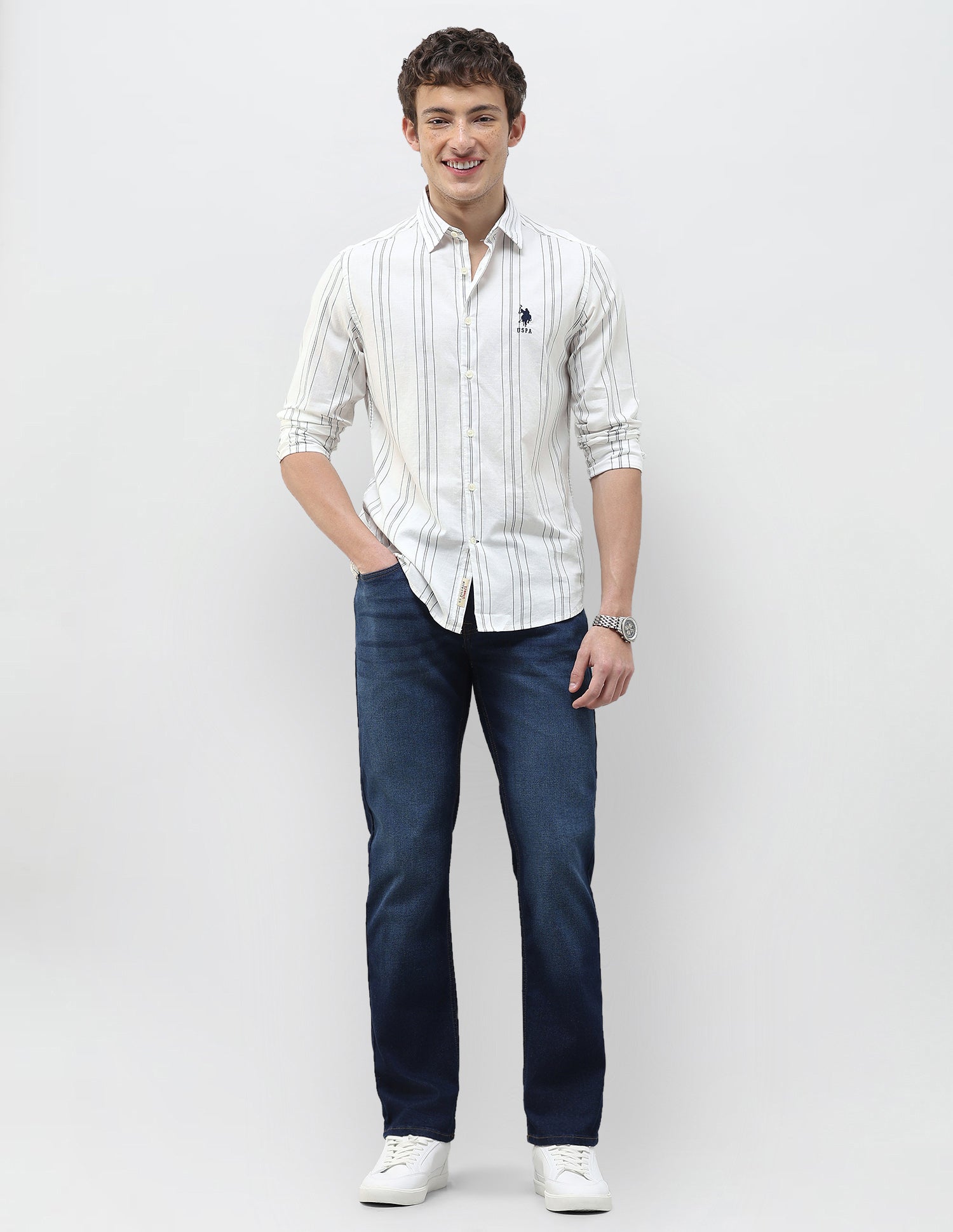 Vertical Striped Regular Fit Shirt Blue - U.S. Polo Assn. India | Large