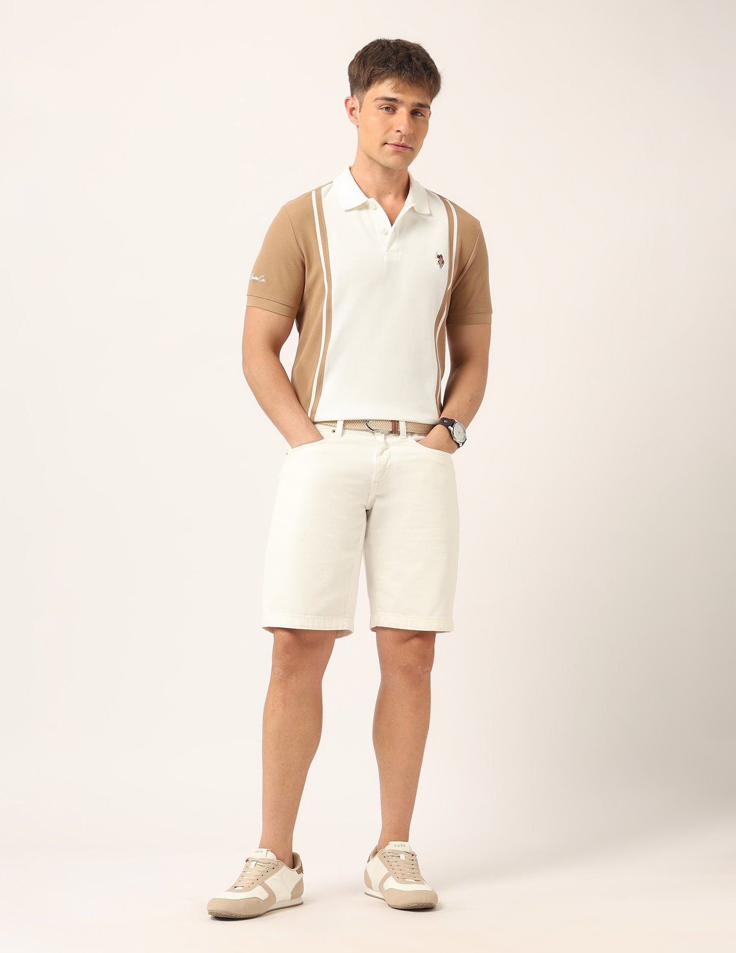 Colourblocked Muscle Fit Polo Shirt Khaki - U.S. Polo Assn. India | Large