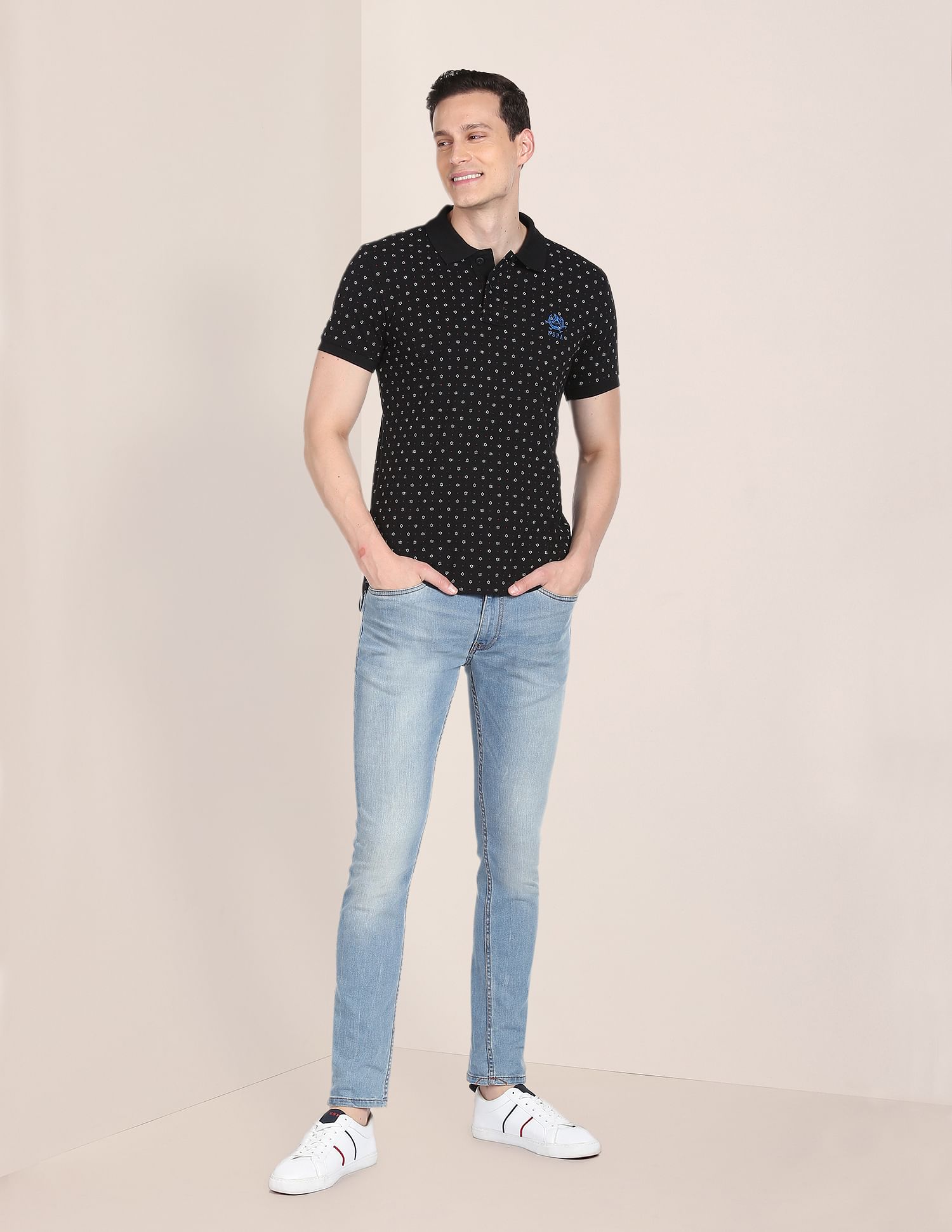 Floral Print Cotton Pique Polo Shirt Black - U.S. POLO ASSN. | Large