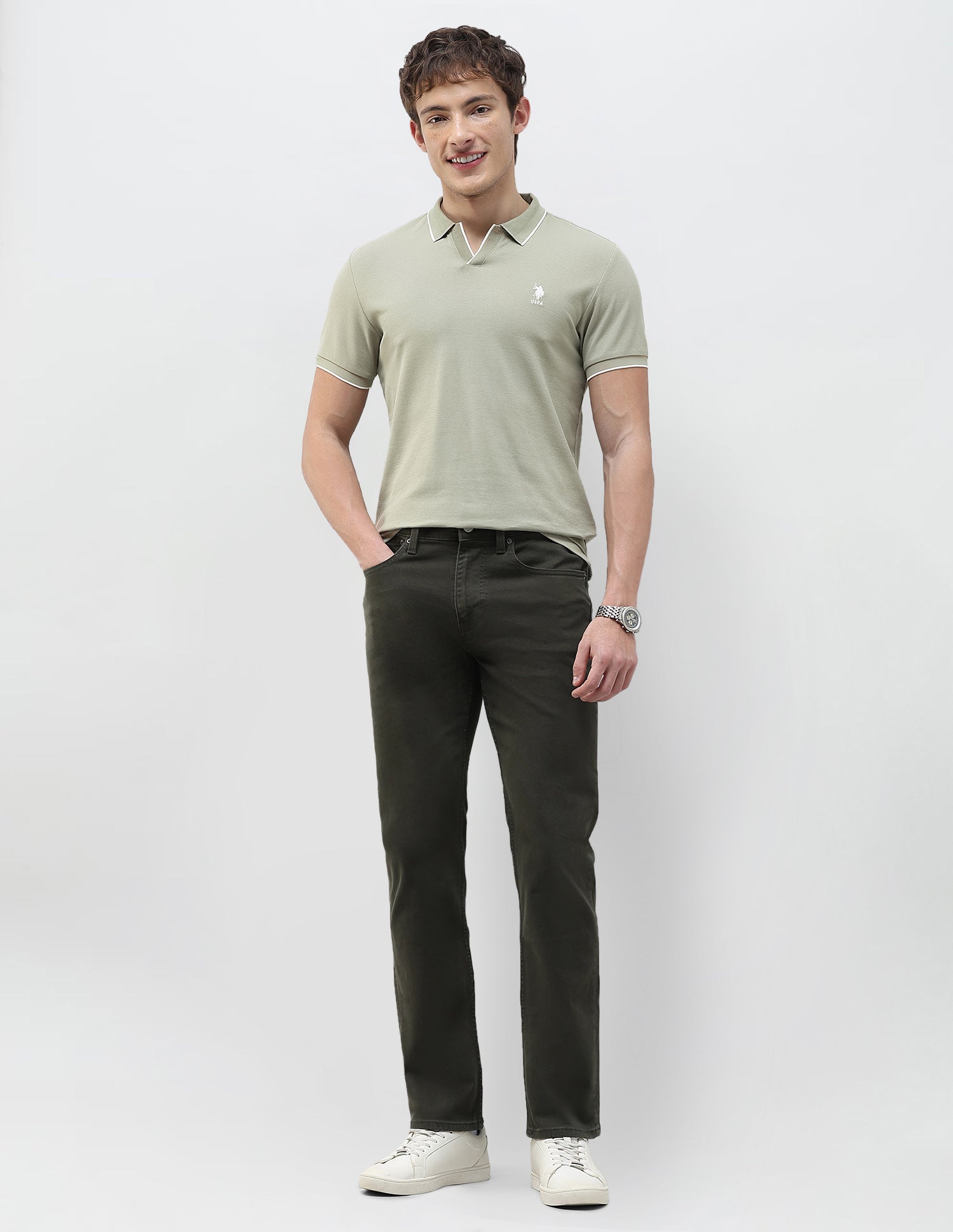 Harold Slim Straight Fit Green Jeans Dark Olive - U.S. Polo Assn. India | Large
