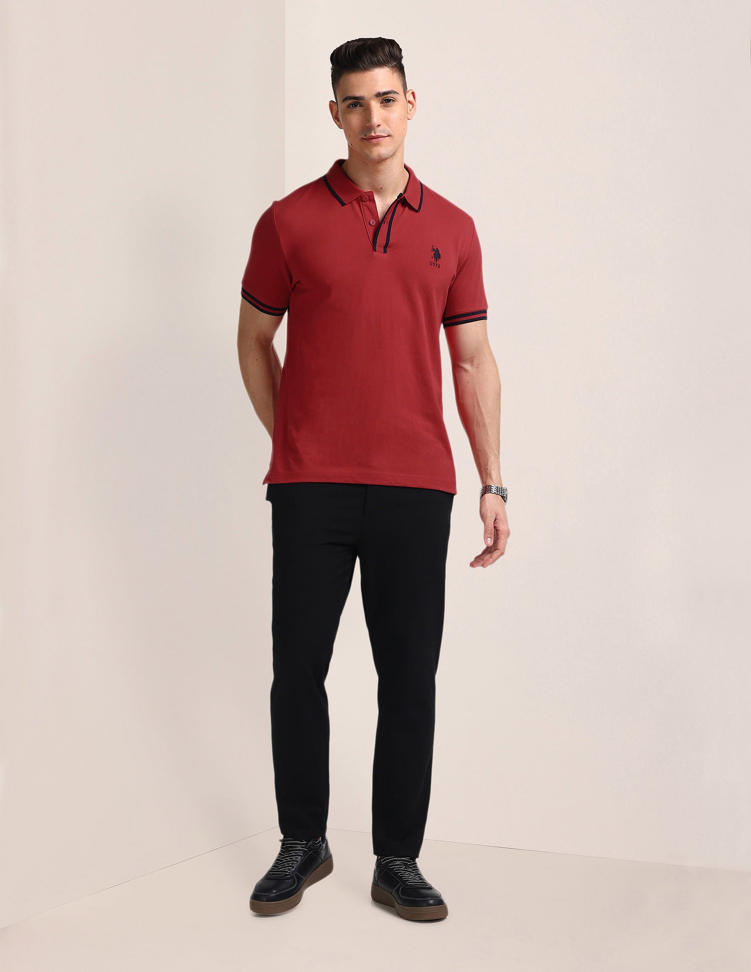 Solid Slim Fit Polo Shirt Red - U.S. Polo Assn. India | Large
