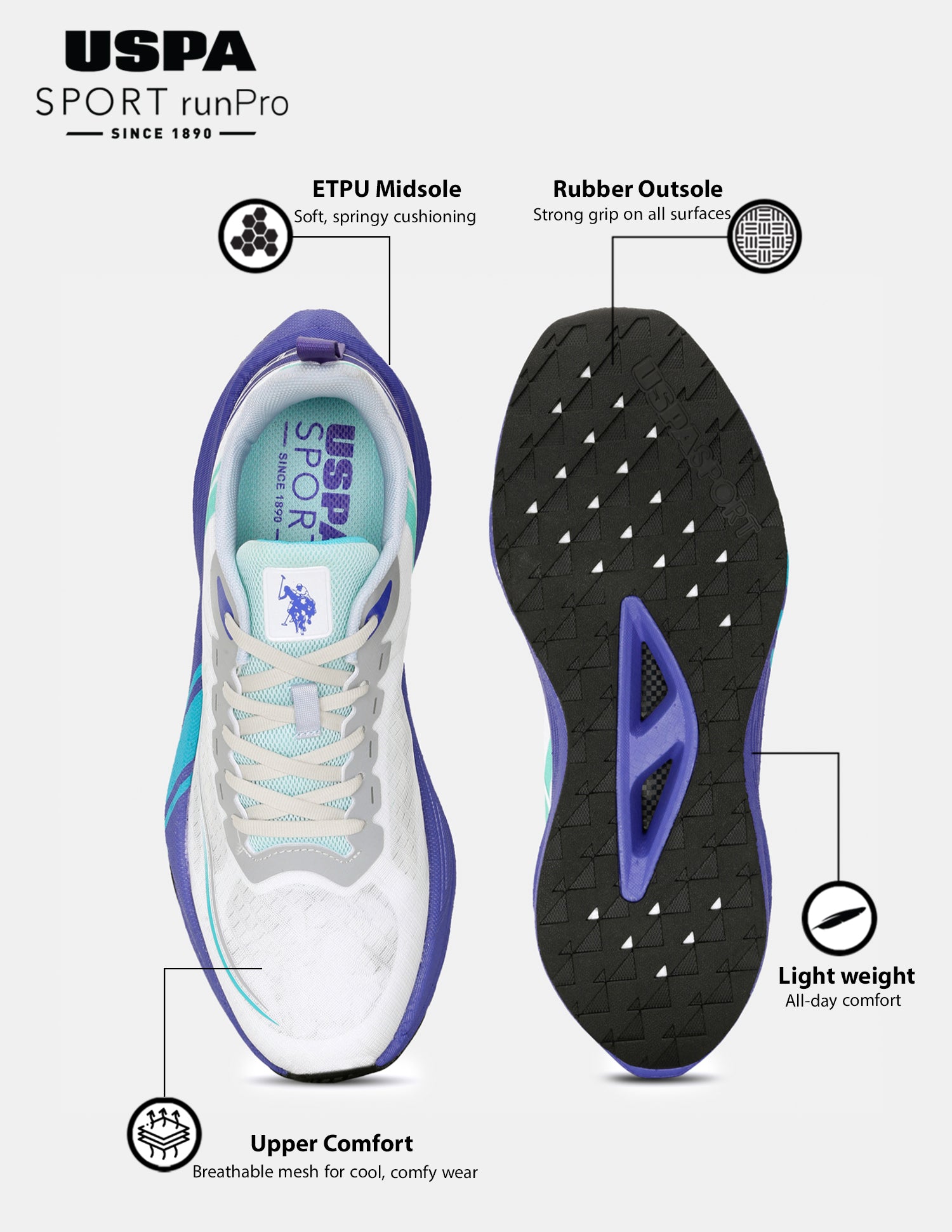 Men Erwin USPA Sport Runpro Running Shoes Blue - U.S. POLO ASSN. | Large