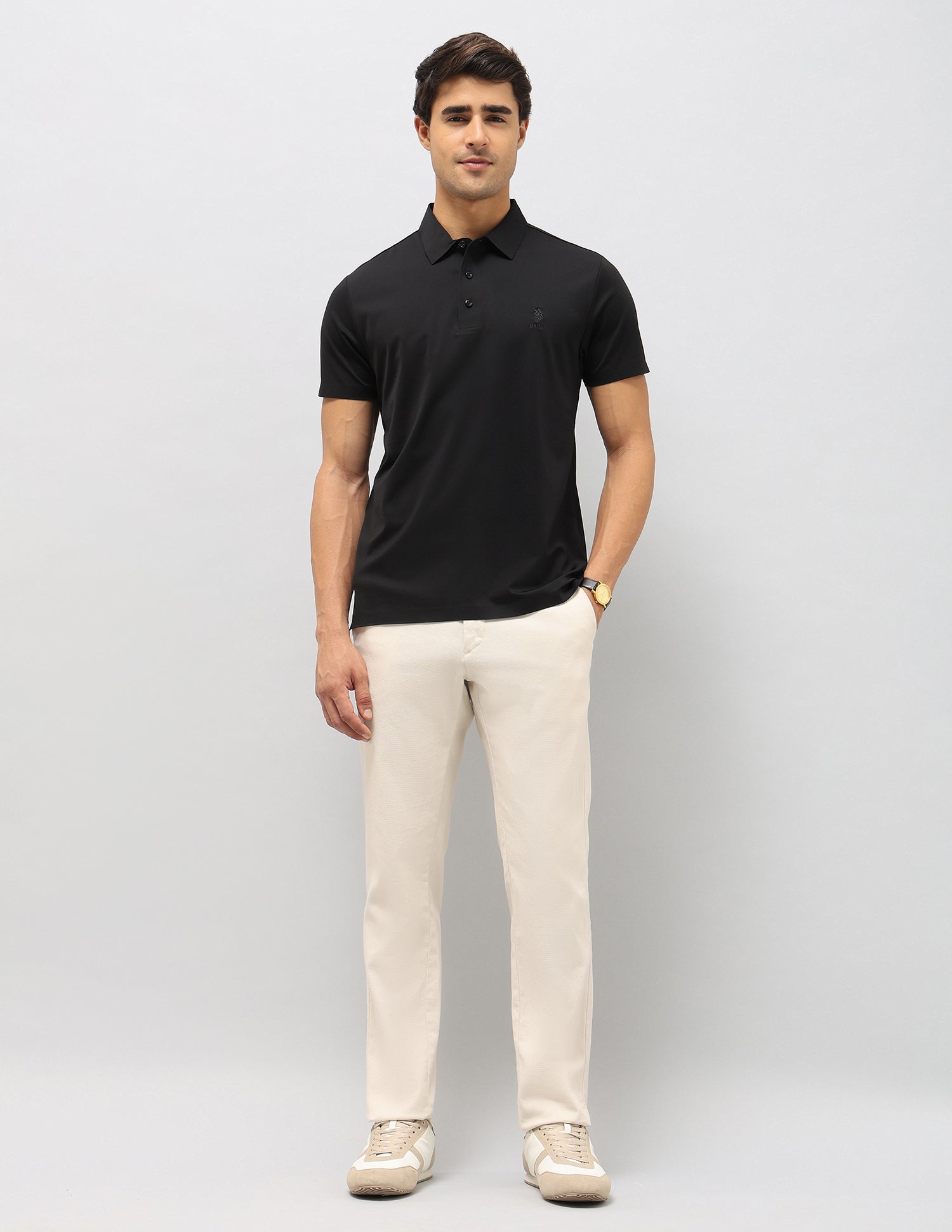 Slim Fit Solid Polo Shirt Black - U.S. Polo Assn. India | Large
