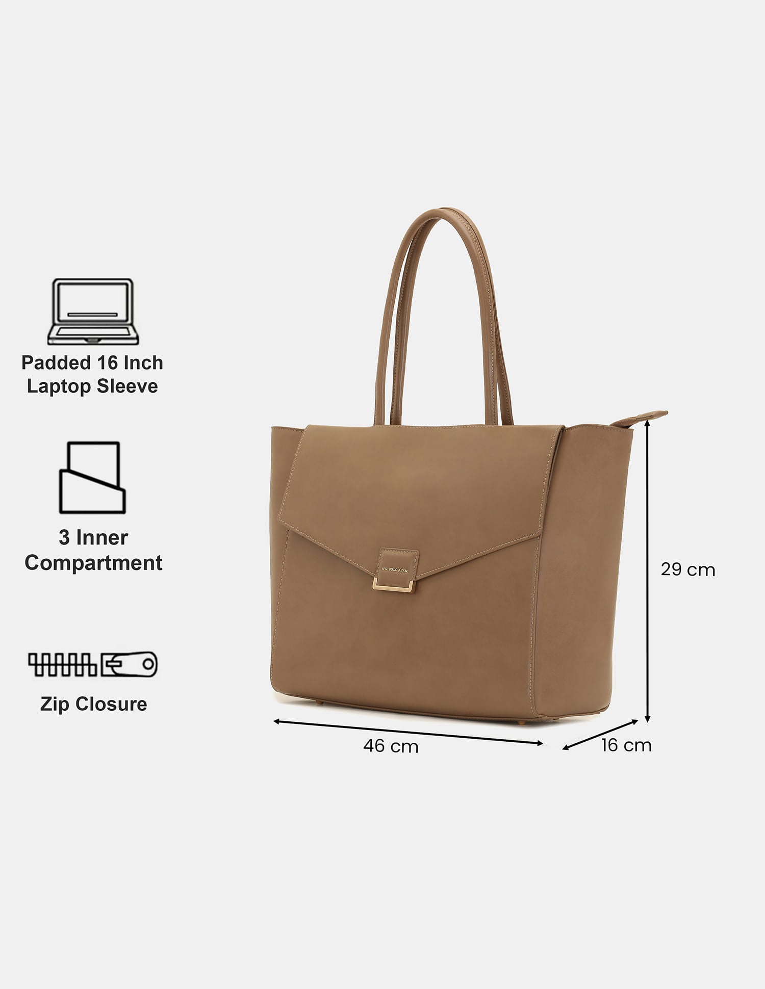 Women Belle Tote Bag for Office Use Charcoal Grey - U.S. POLO ASSN. | Large