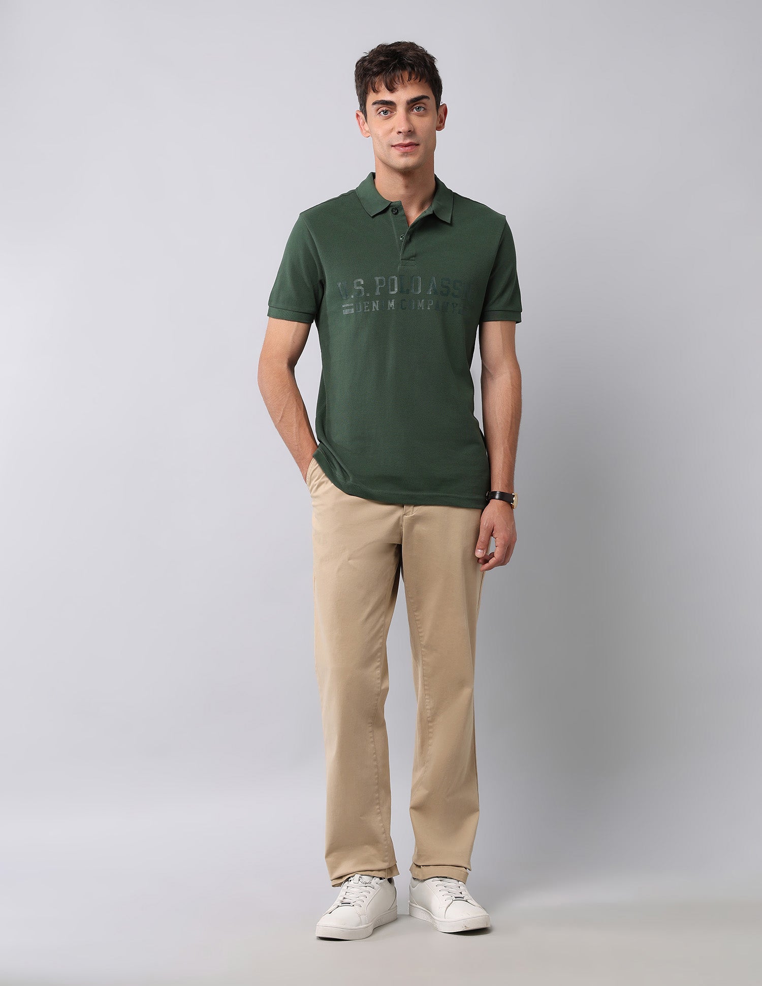 Brand Printed Muscle Fit Polo Shirt Olive - U.S. Polo Assn. India | Large