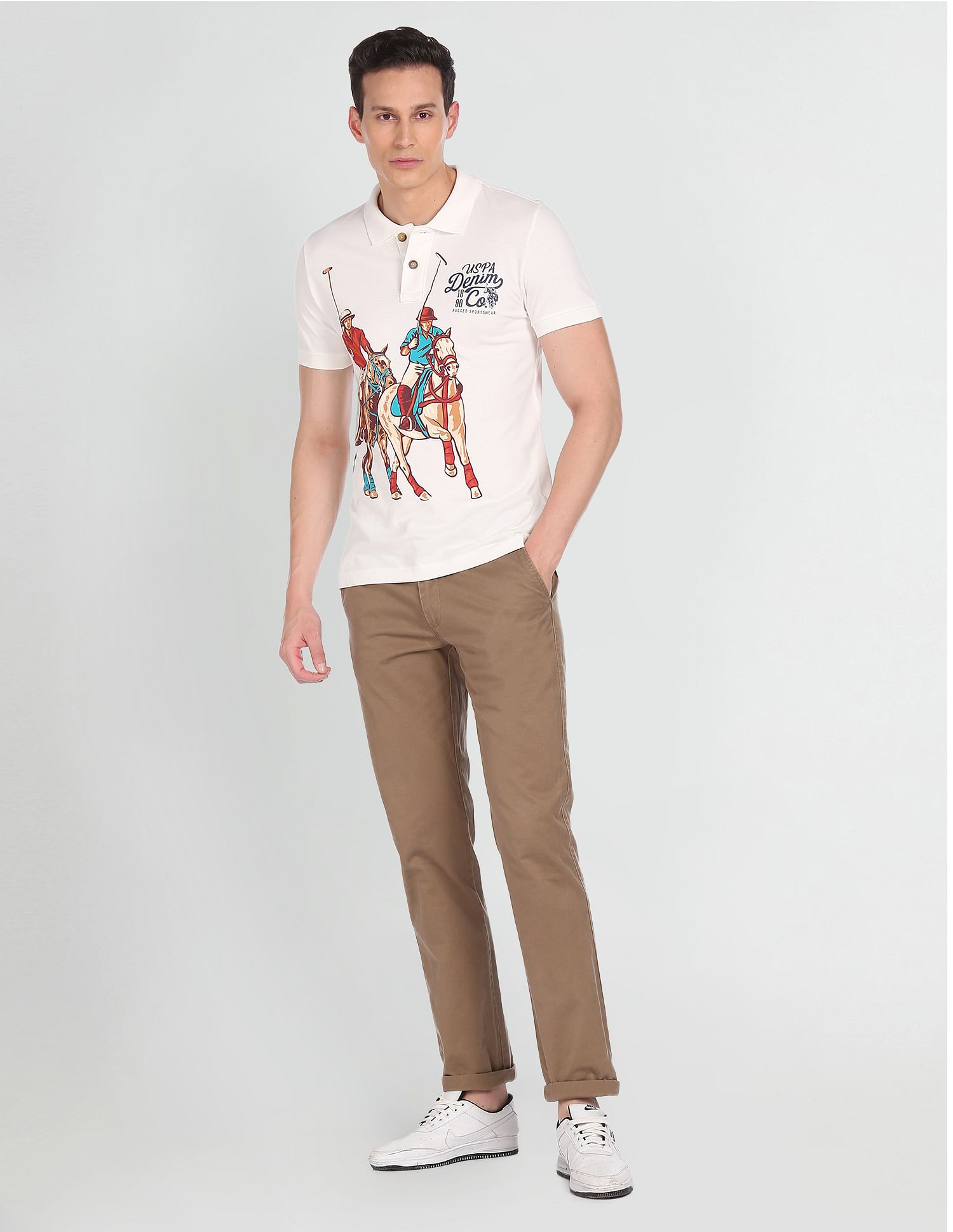 Brand Print Pique Polo Shirt White - U.S. Polo Assn. India | Large