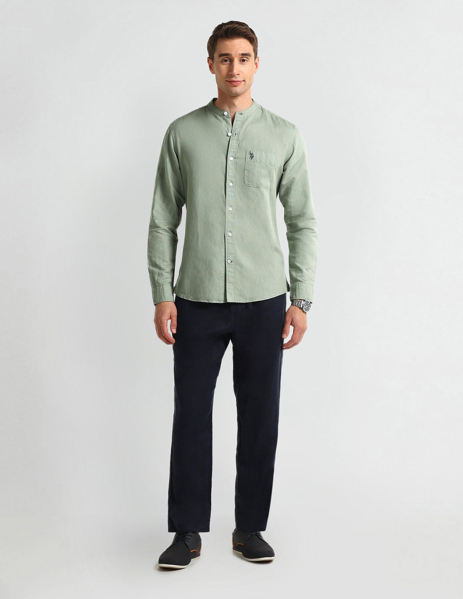 Slim Fit Solid Shirt Olive - U.S. Polo Assn. India | Large