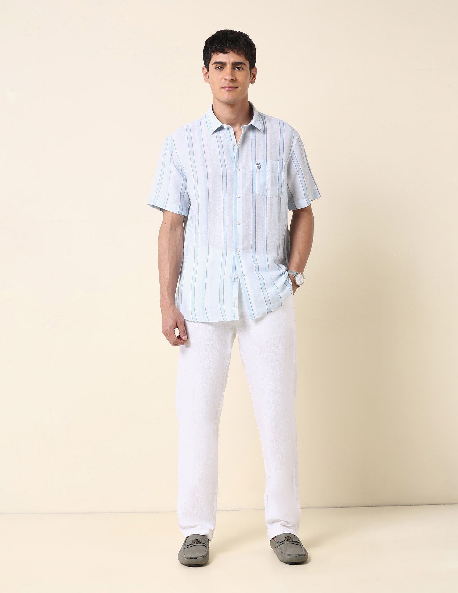 Tailored Fit Vertical Striped Shirt Blue - U.S. Polo Assn. India | Large