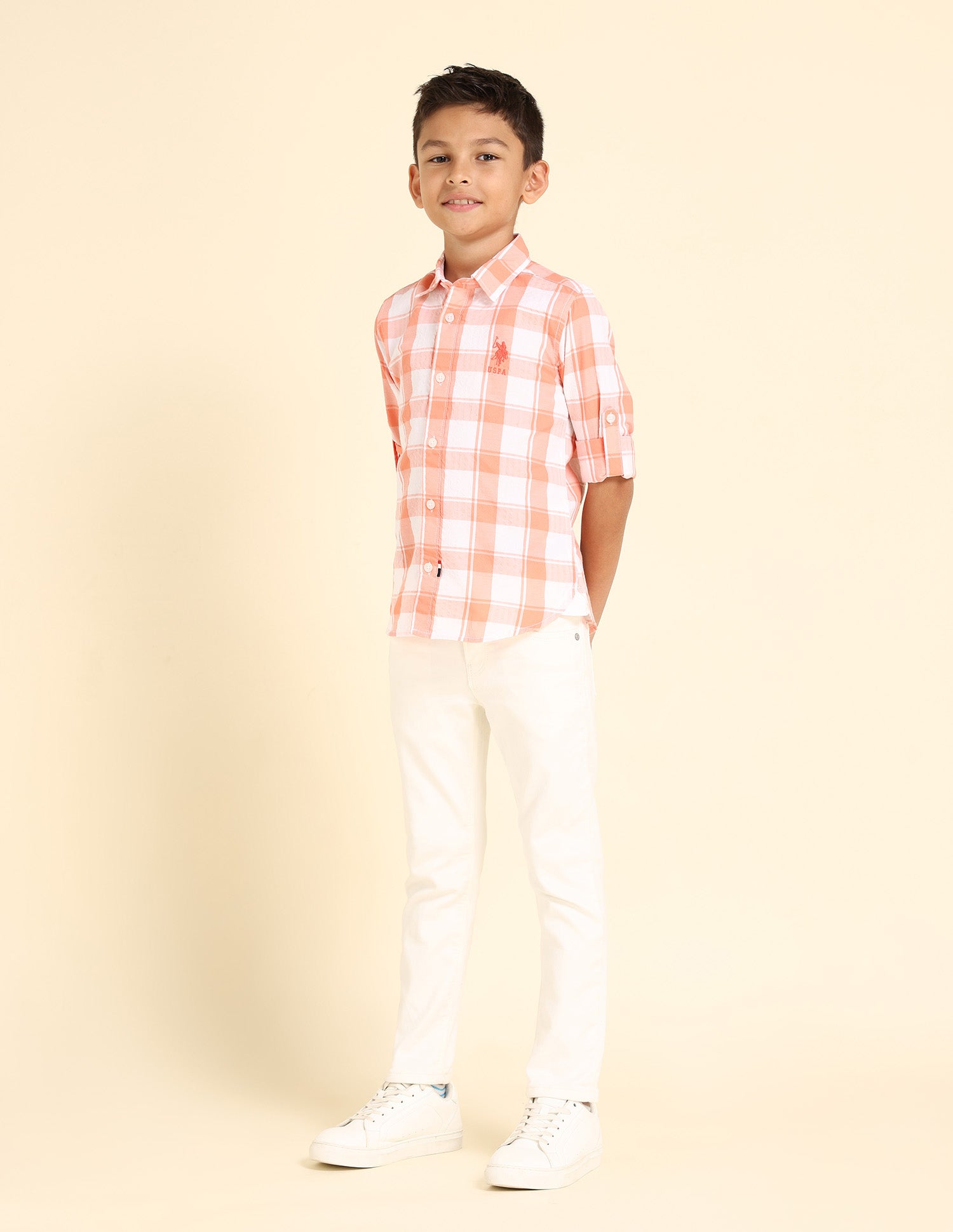 Boys Check Seersucker Shirt Orange - U.S. POLO ASSN. | Large