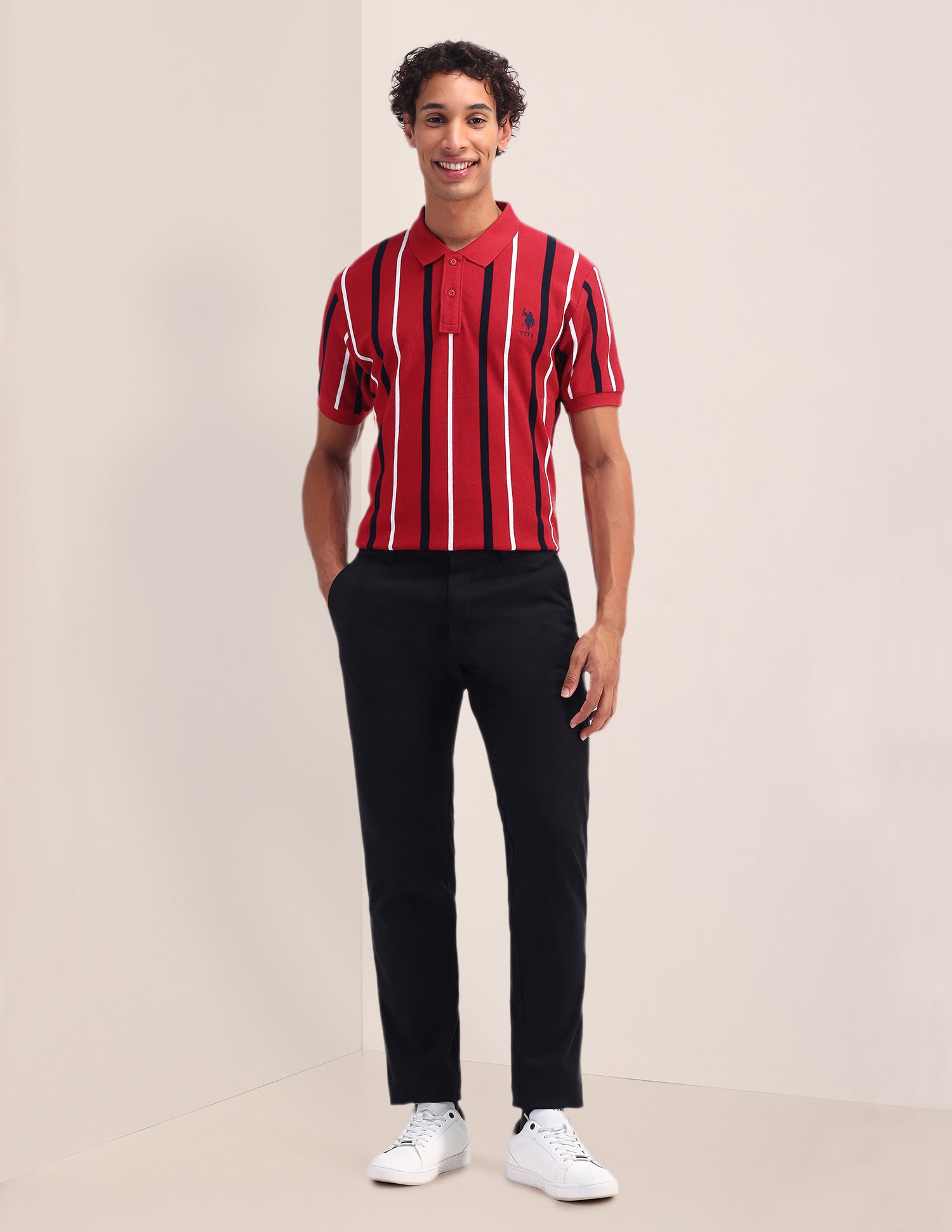 Vertical Striped Slim Fit Polo Shirt Red - U.S. Polo Assn. India | Large