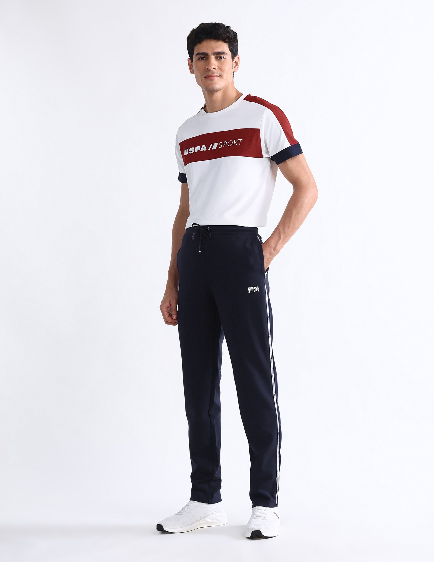 Mid Rise Solid Active Track Pants Navy - U.S. Polo Assn. India | Large