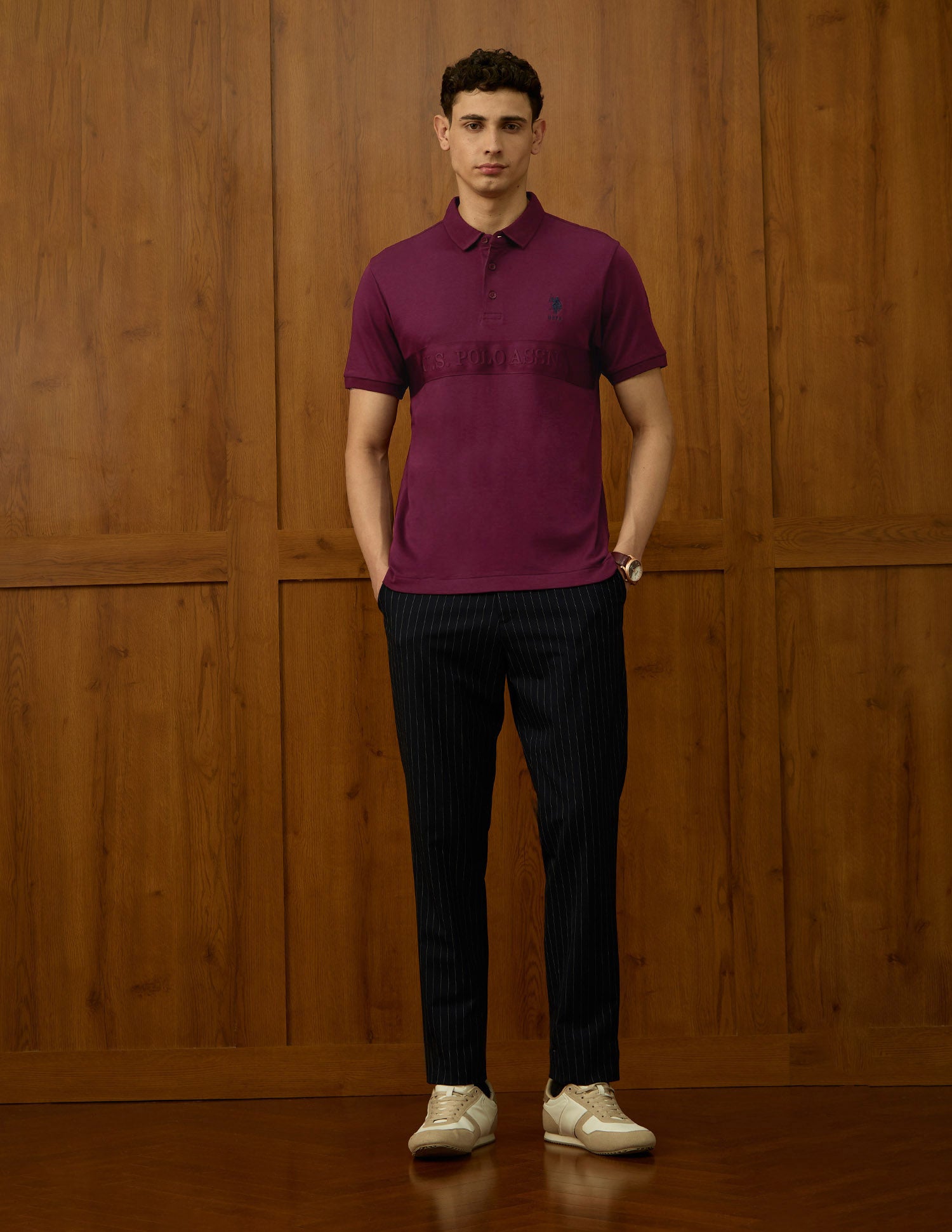 Brand Embroidered Varsity Polo Shirt Maroon - U.S. POLO ASSN. | Large