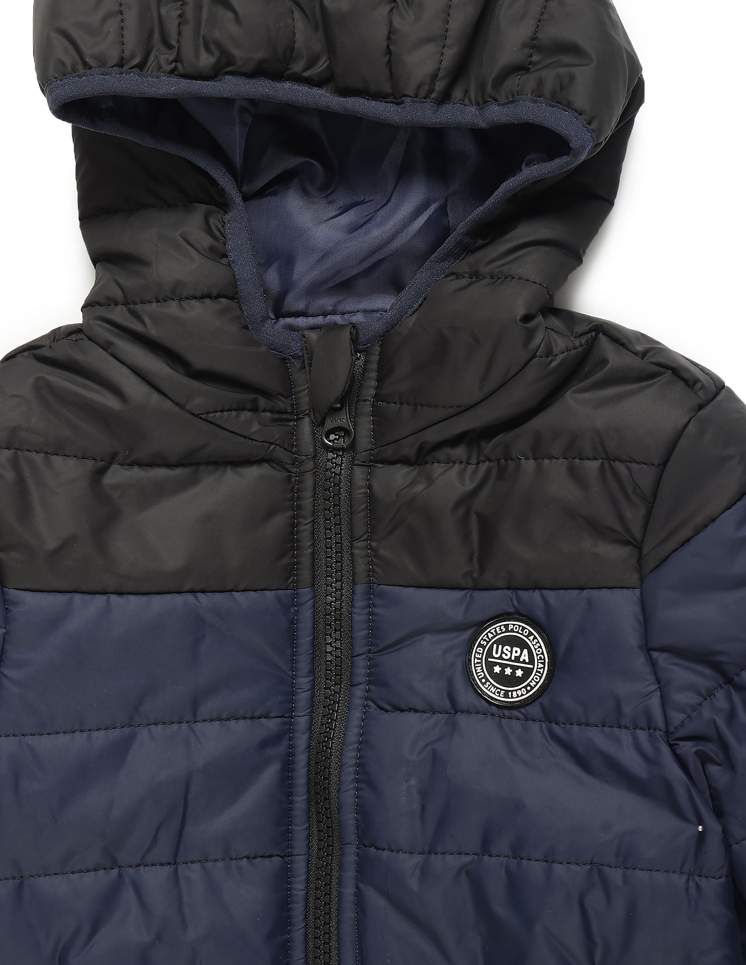 Boys Colour Block Hooded Puffer Jacket Navy - U.S. POLO ASSN. | Large