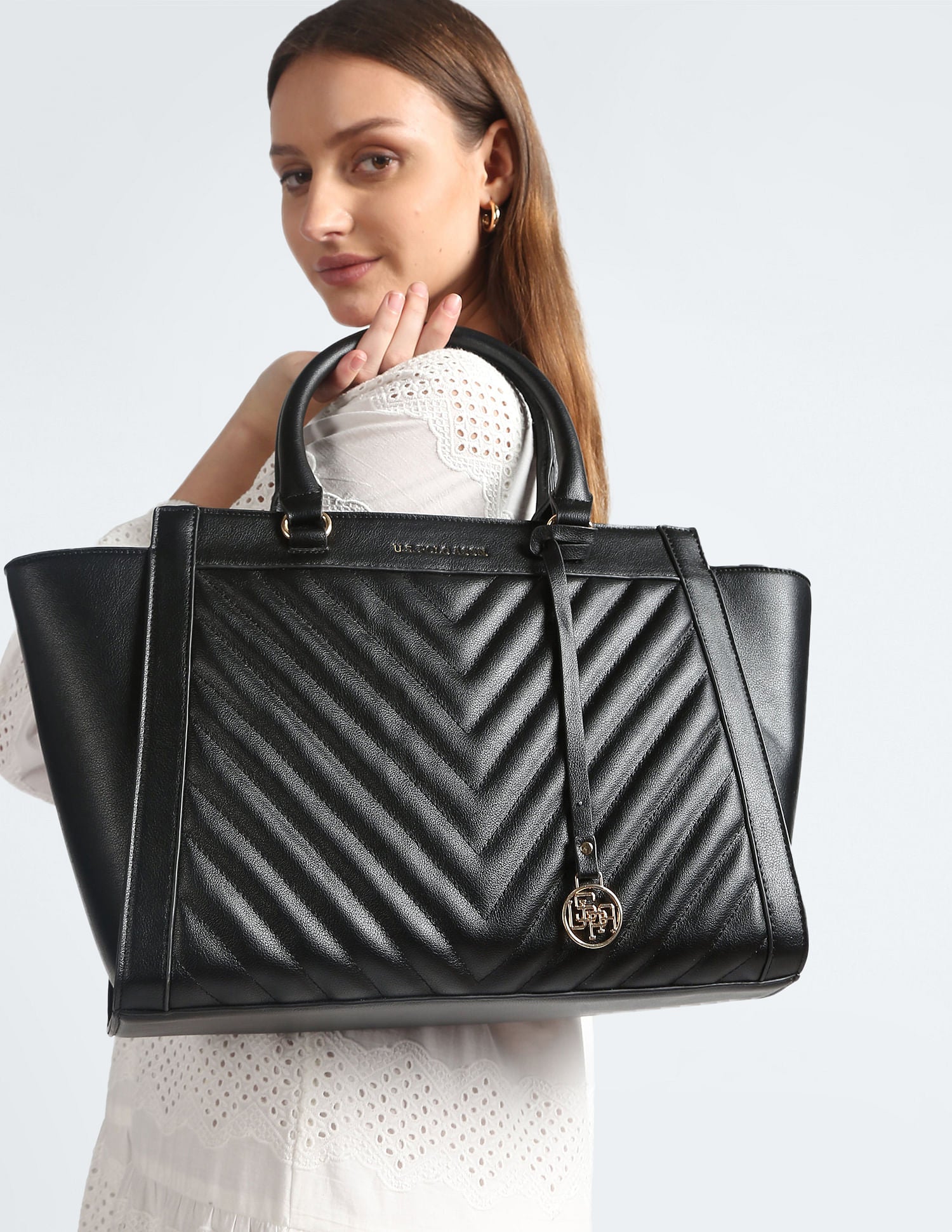 Chevron Quilted Structured Handbag Black - U.S. POLO ASSN. | Large