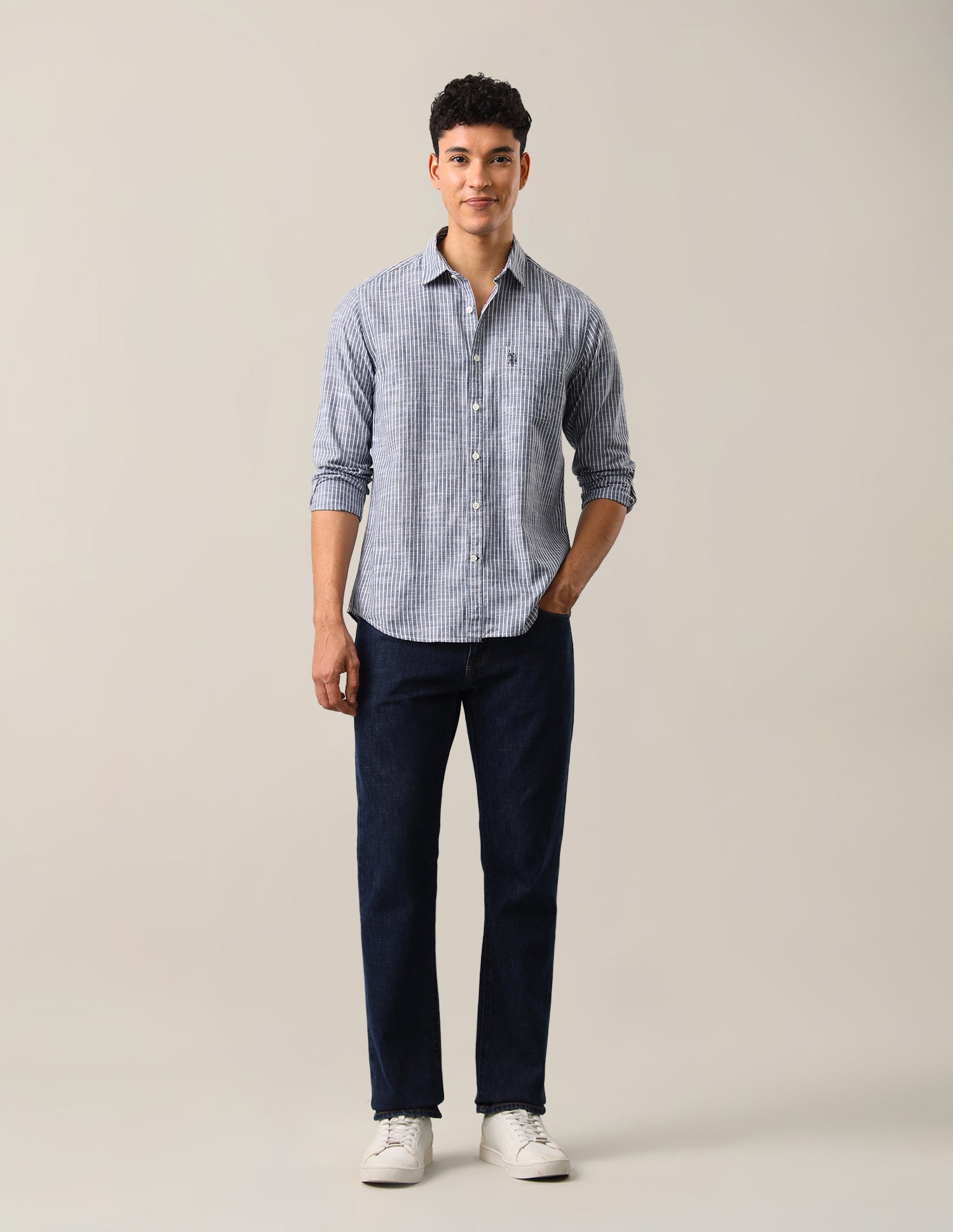 Vertical Striped Regular Fit Shirt Navy - U.S. Polo Assn. India | Large
