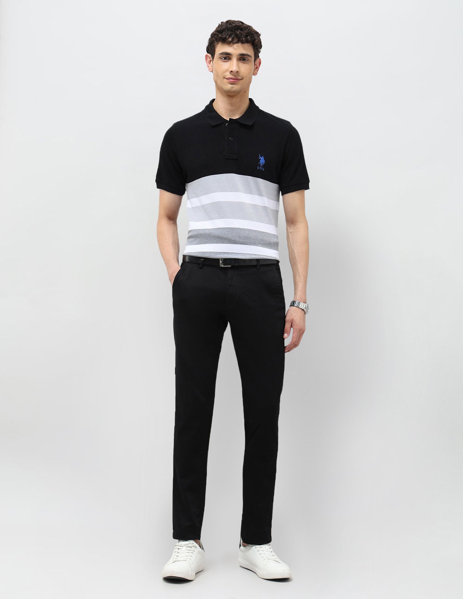 Horizontal Striped Slim Fit Polo shirt Black - U.S. Polo Assn. India | Large