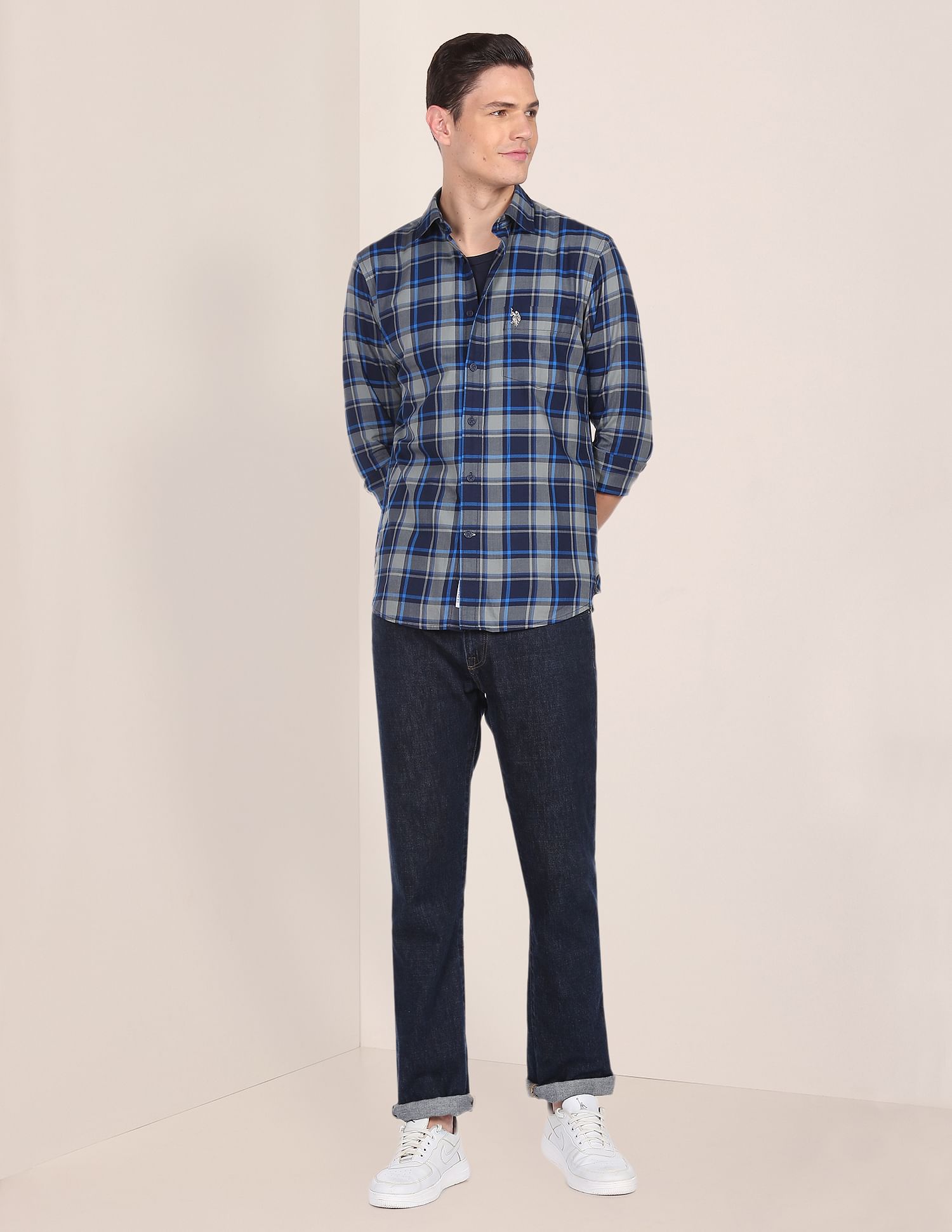 Tartan Check Herringbone Casual Shirt Navy - U.S. Polo Assn. India | Large