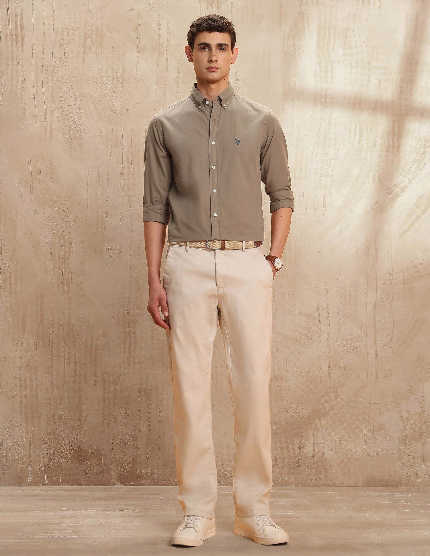 Solid Button-Down Shirt Khaki - U.S. POLO ASSN. | Large