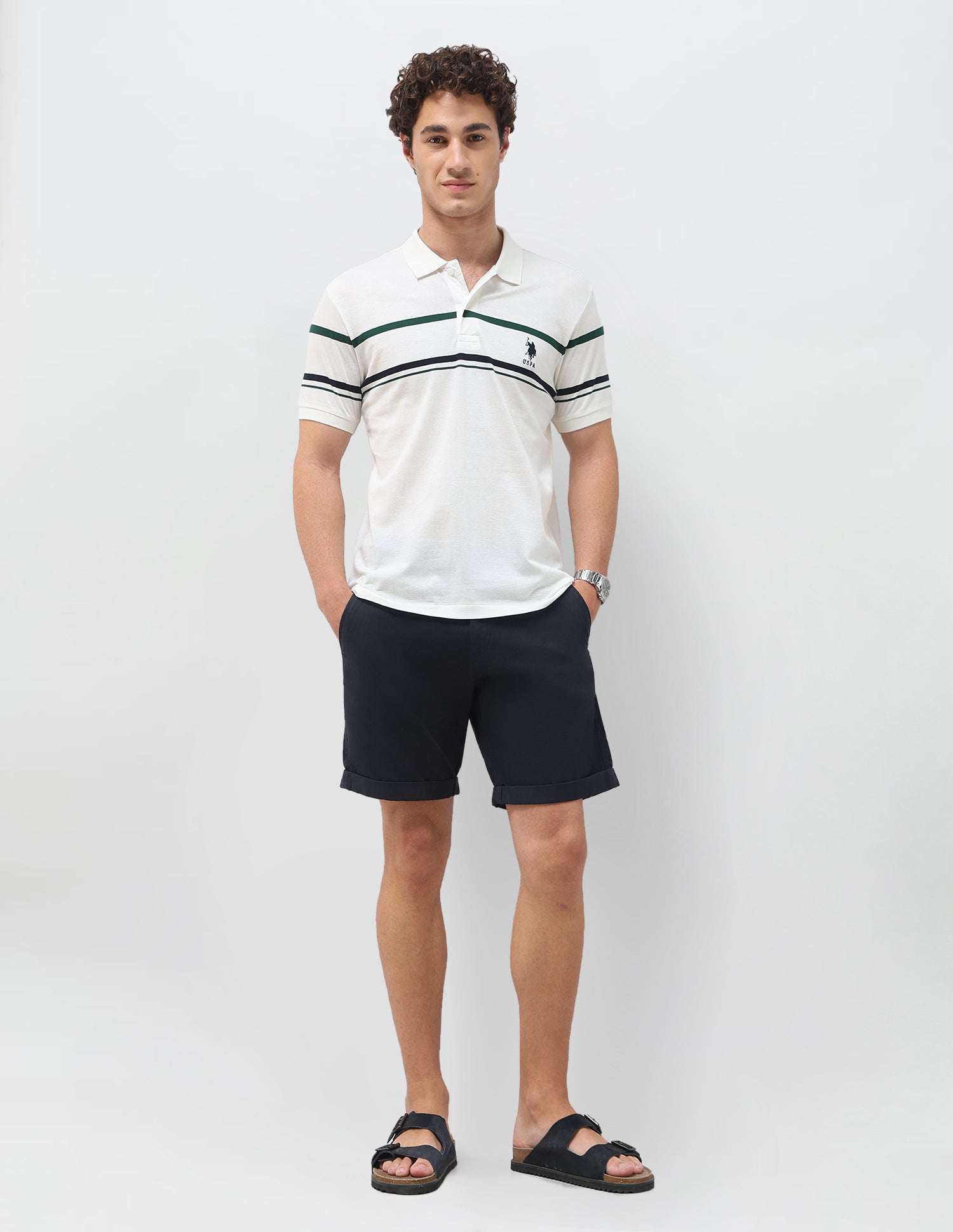 Horizontal Striped Slim Fit Polo Shirt White - U.S. Polo Assn. India | Large