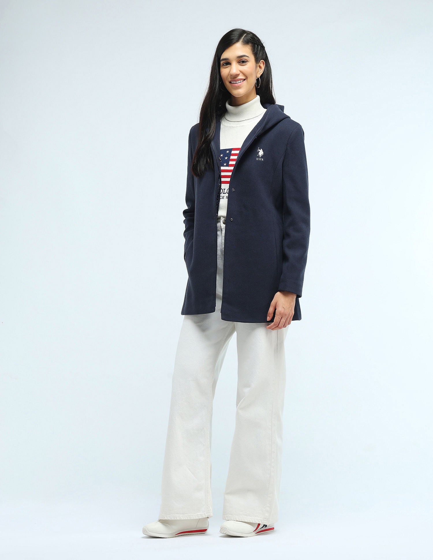 Longline Solid Hooded Jacket Navy - U.S. POLO ASSN. | Large