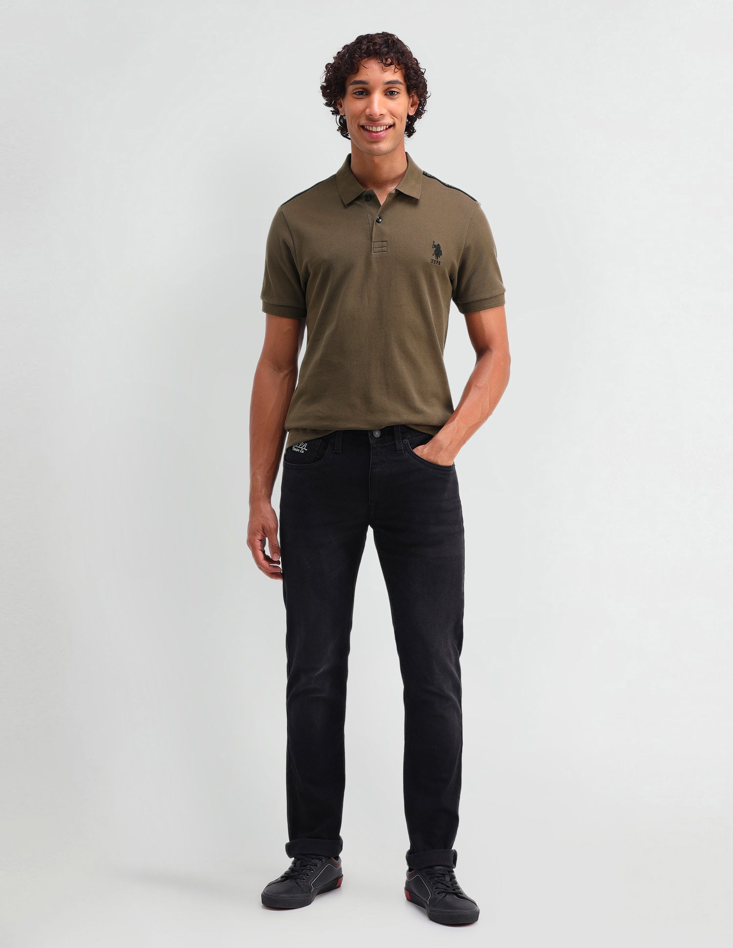 Muscle Fit Cotton Polo Shirt Dark Khaki - U.S. Polo Assn. India | Large