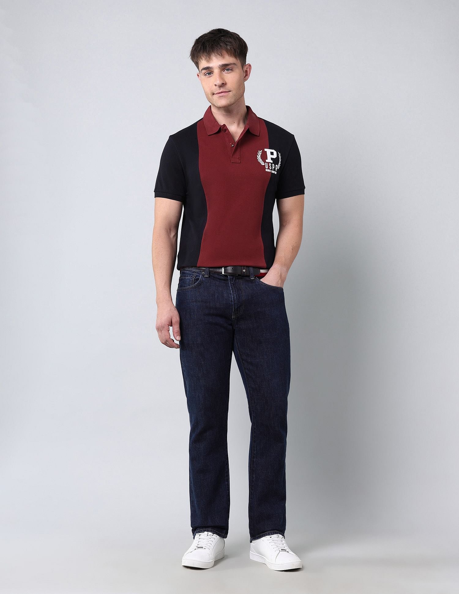 Colour Blocked Muscle Fit Polo Shirt Navy - U.S. POLO ASSN. | Large