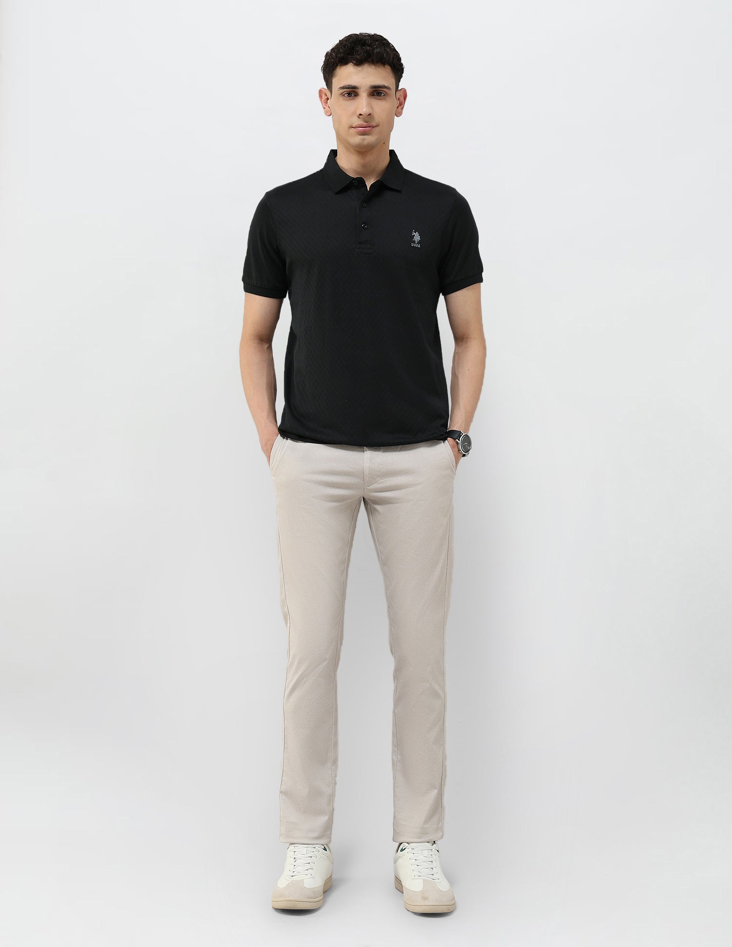 Textured Slim Fit Polo Shirt Black - U.S. POLO ASSN. | Large