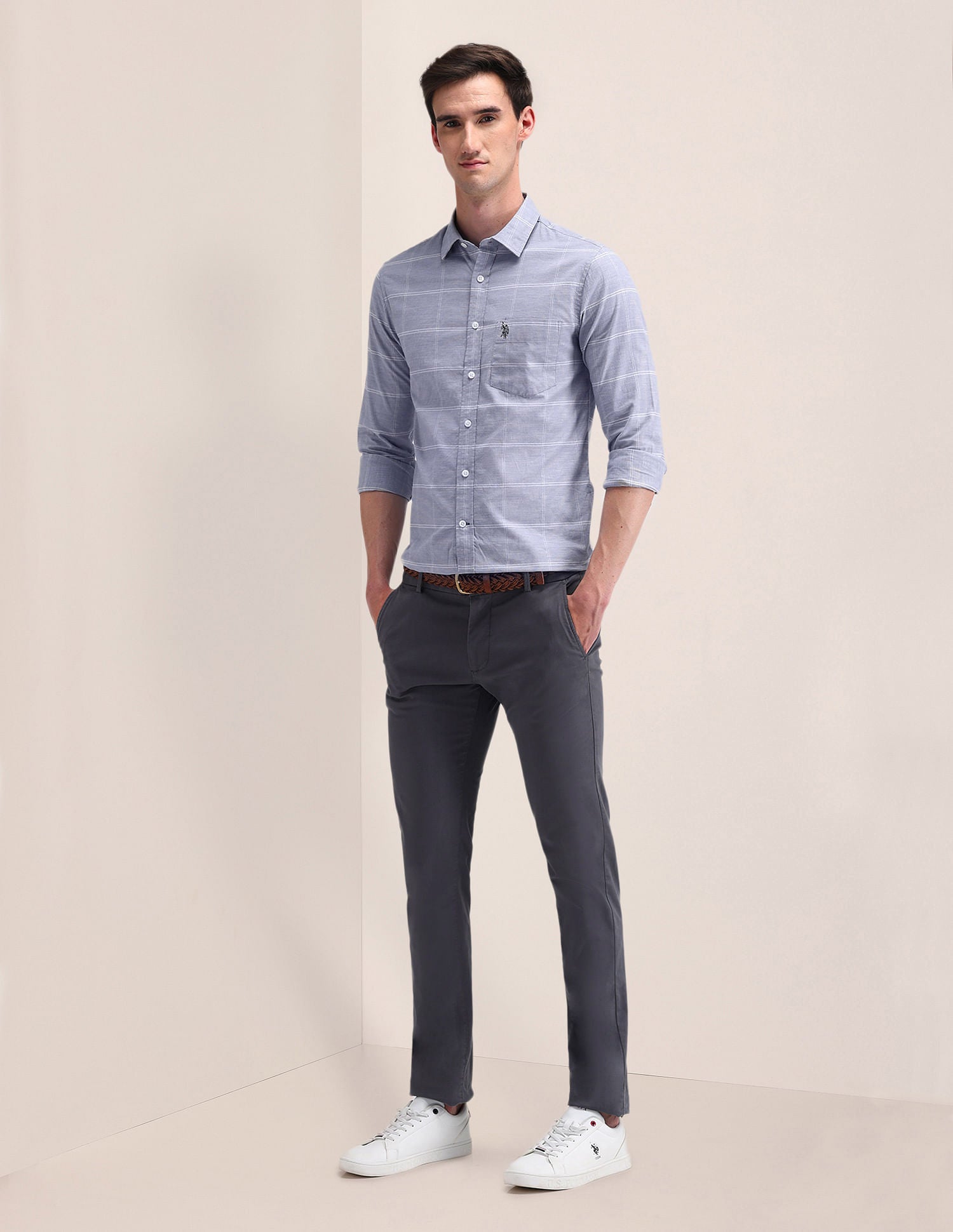 Tailored Fit Checked Shirt Blue - U.S. Polo Assn. India | Large