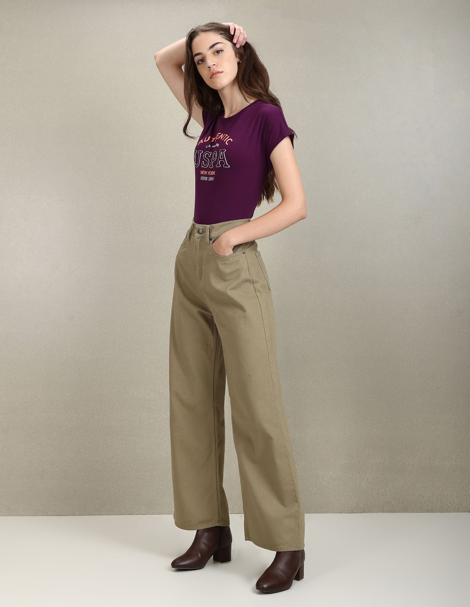 Crew Neck Typographic Print T-Shirt Purple - U.S. POLO ASSN. | Large