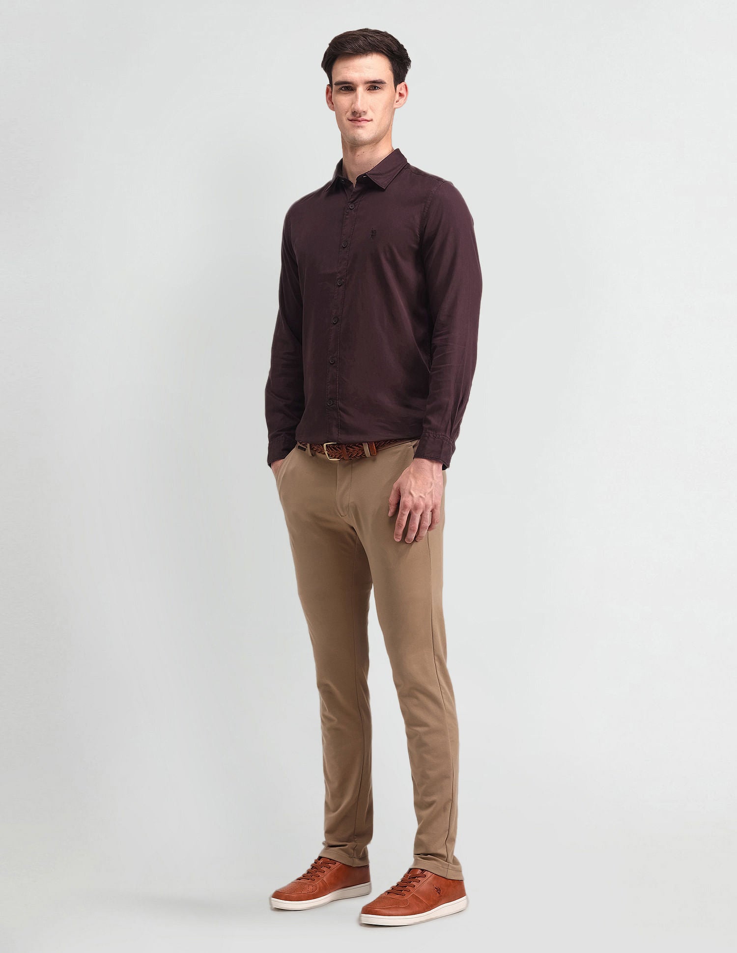 Slim Fit Solid Shirt Wine - U.S. POLO ASSN. | Large