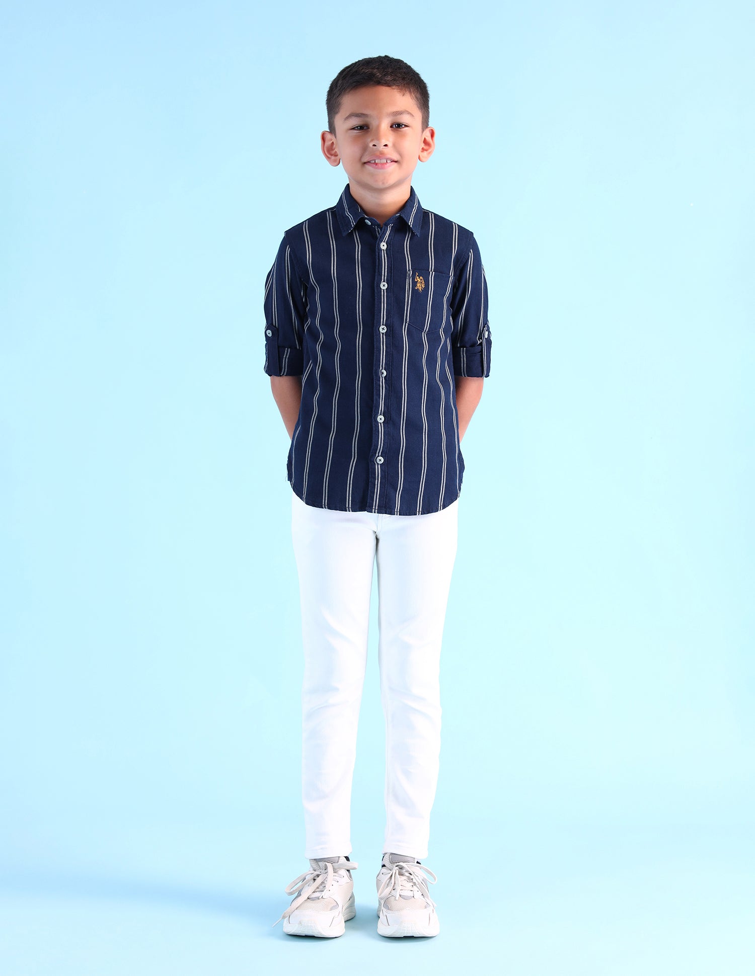 Boys Vertical Striped Regular Fit Shirt Indigo - U.S. POLO ASSN. | Large