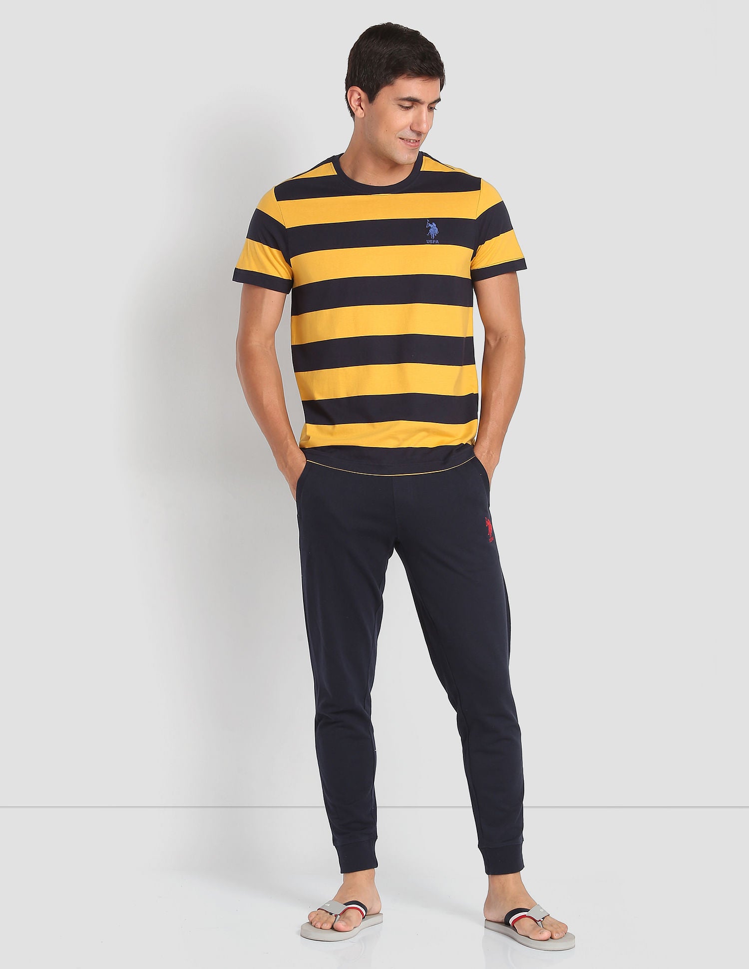 Crew Neck Striped I688 Lounge T-Shirt - Pack Of 1 Yellow and Navy - U.S. POLO ASSN. | Large