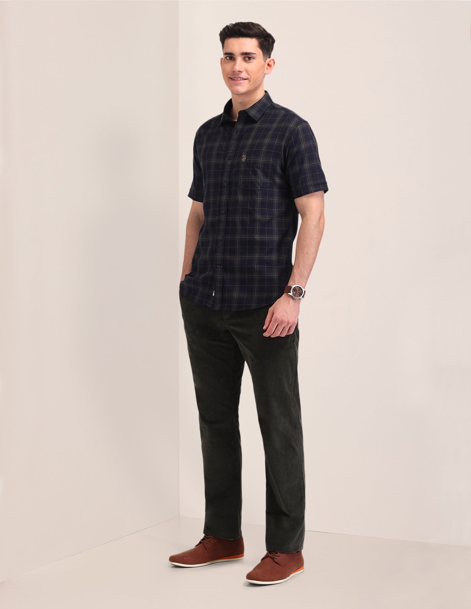 Plaid Checked Cotton Shirt Navy - U.S. Polo Assn. India | Large