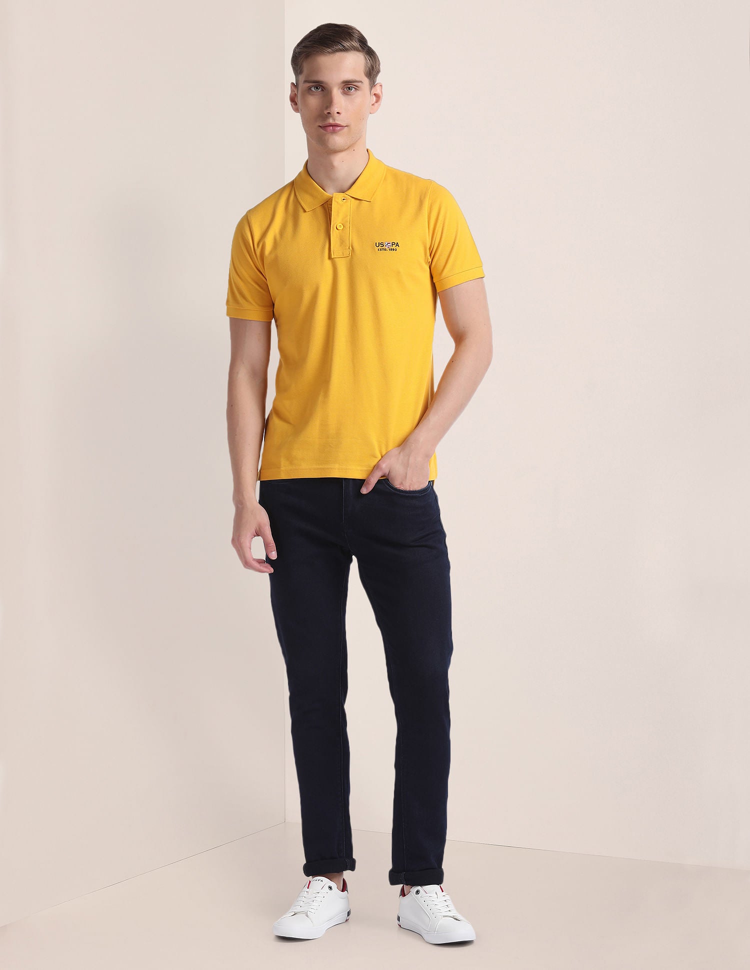 Cotton Solid Polo Shirt Yellow - U.S. Polo Assn. India | Large