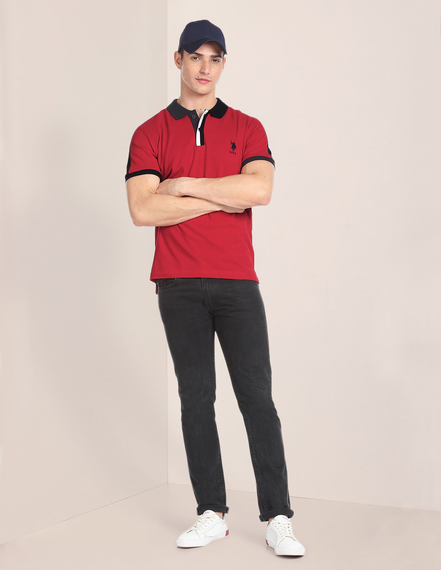 Contrast Placket Cotton Polo Shirt Red - U.S. POLO ASSN. | Large