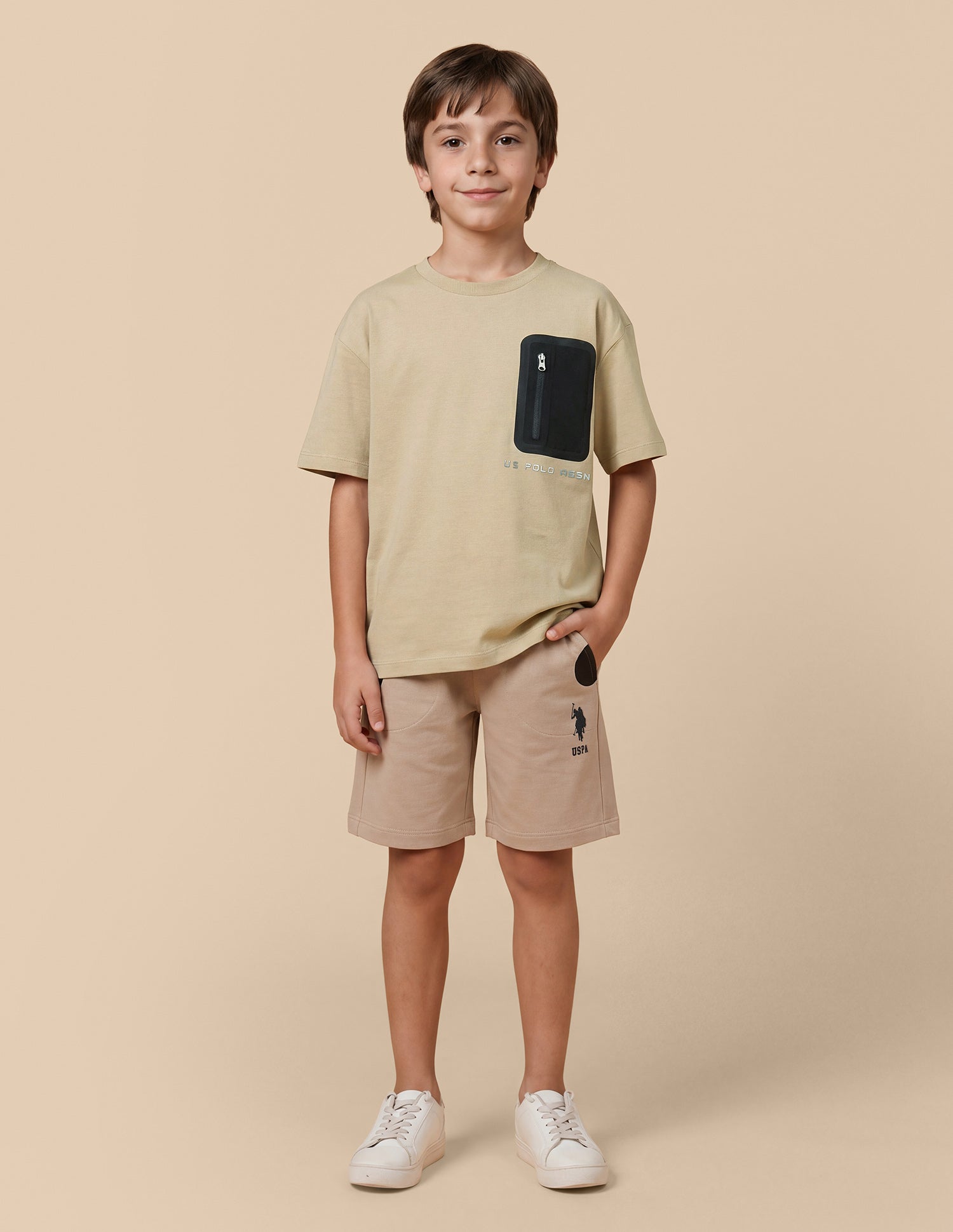 Solid Oversized Fit T-Shirt Beige - U.S. Polo Assn. India | Large